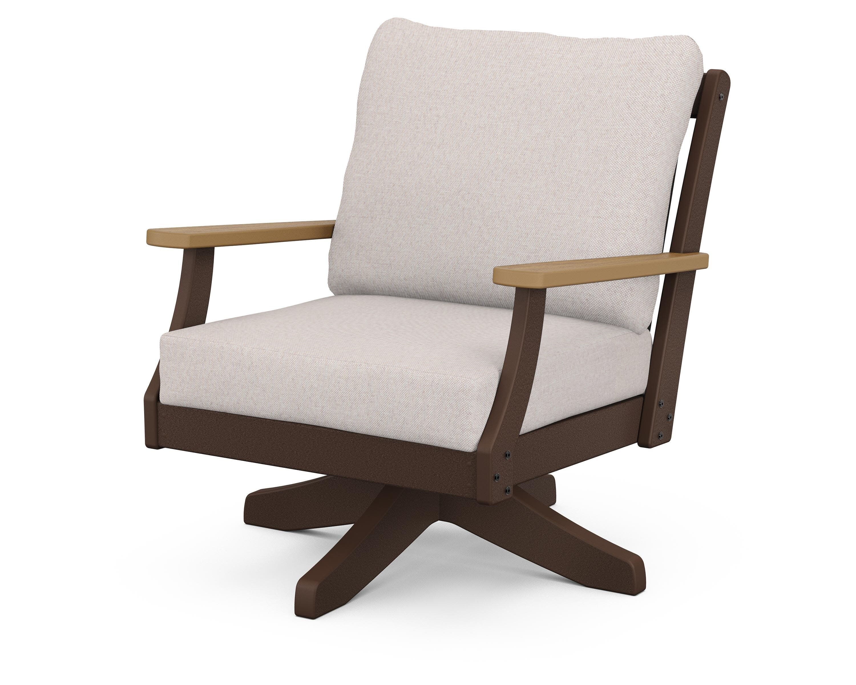 Braxton Deep Seating Swivel Chair in Mahogany / Natural / Dune Burlap