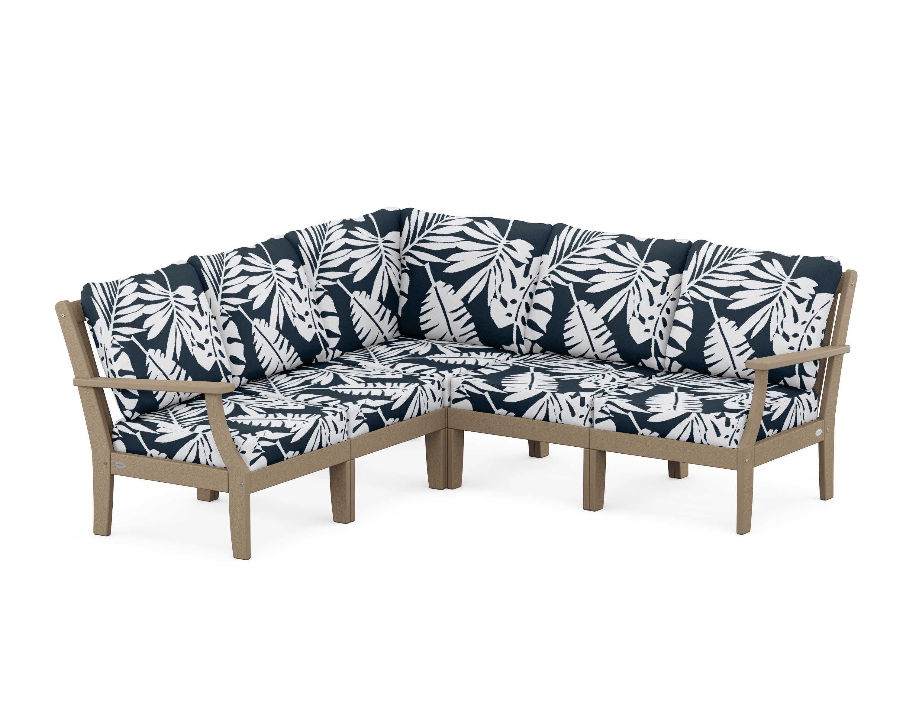 Braxton Modular 5-Piece Deep Seating Set in Vintage Sahara / Leaf Marine Indigo