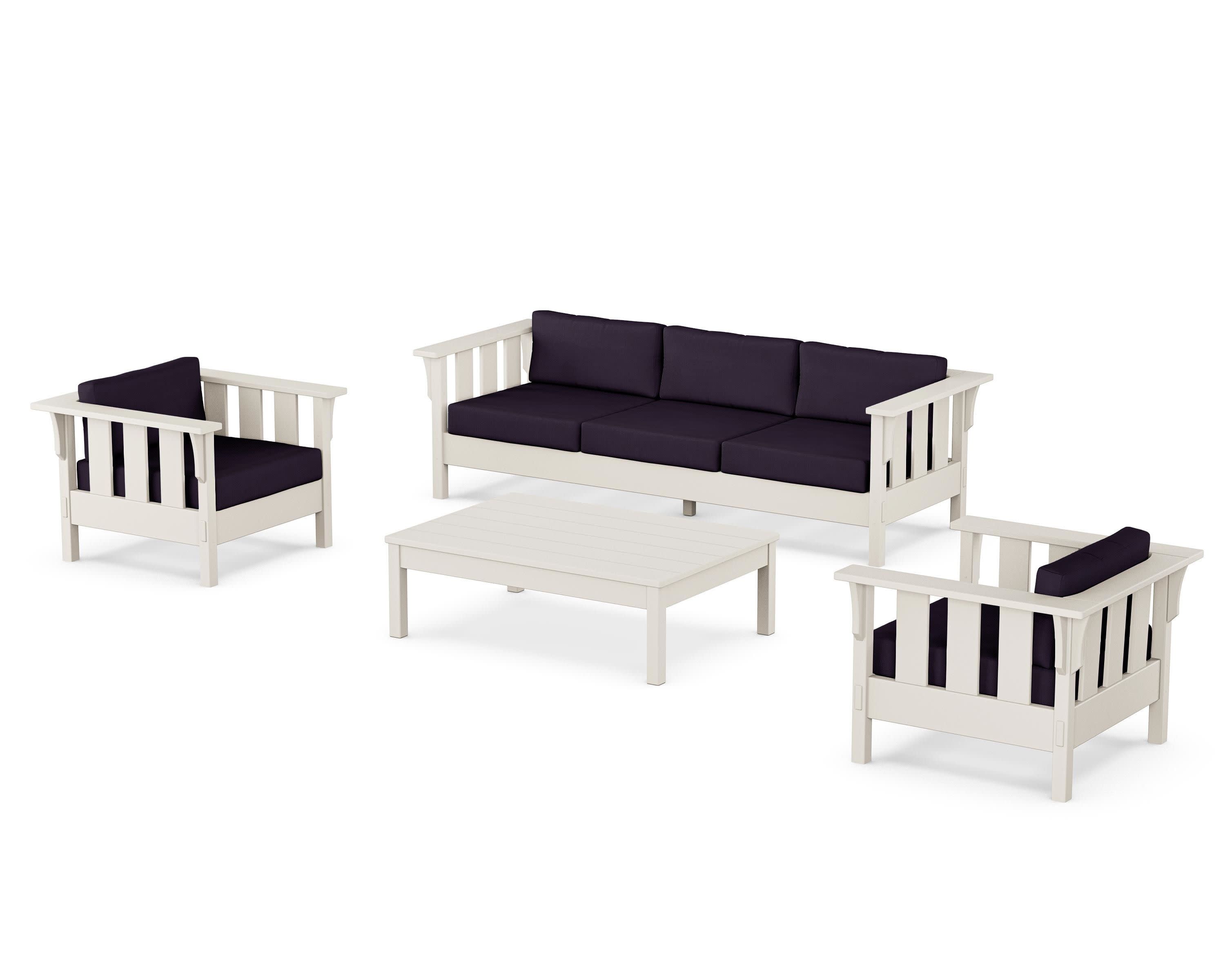 Acadia 4-Piece Deep Seating Set with Sofa in Sand / Navy Linen