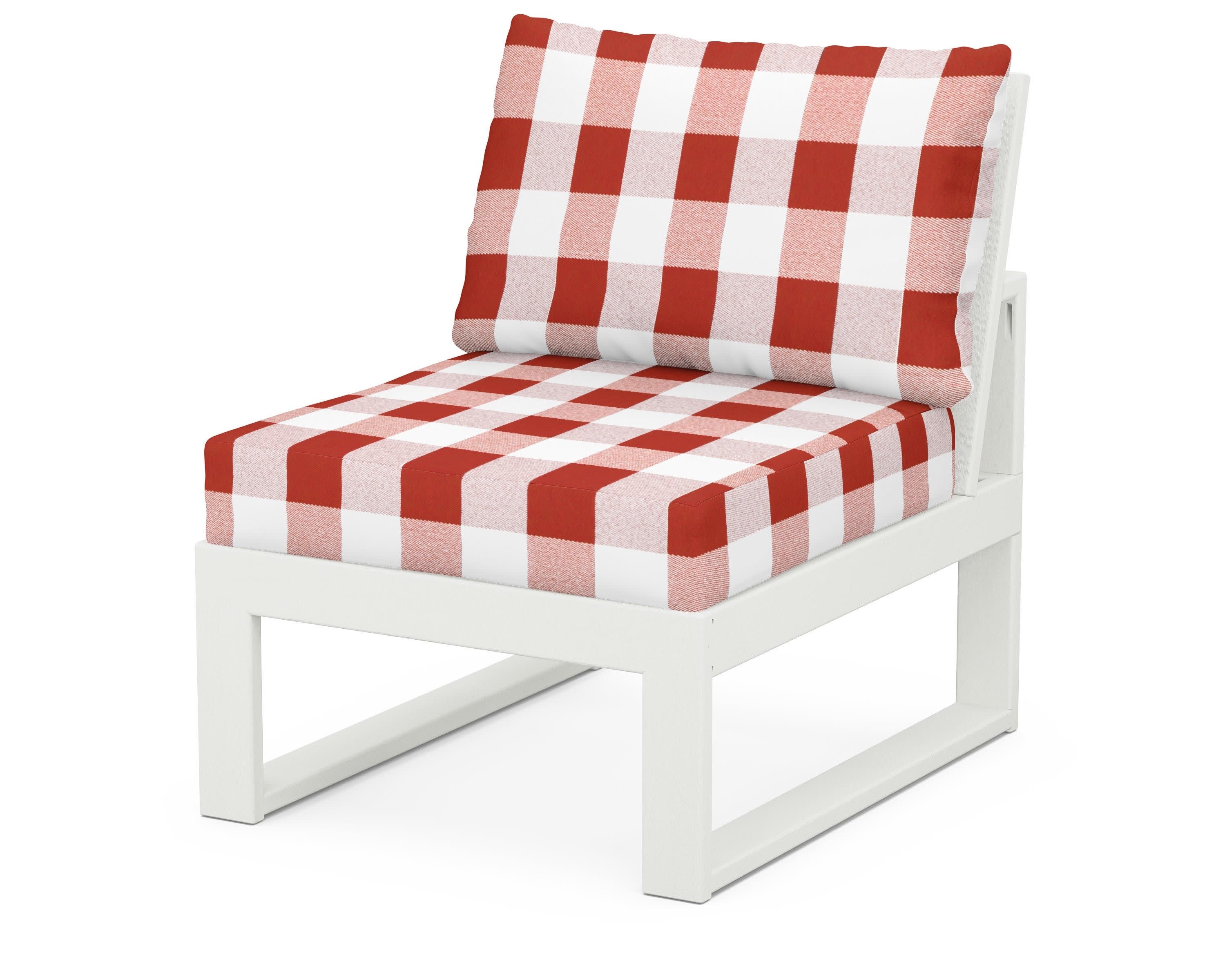 Modular Armless Chair in Vintage White / Buffalo Plaid Crimson