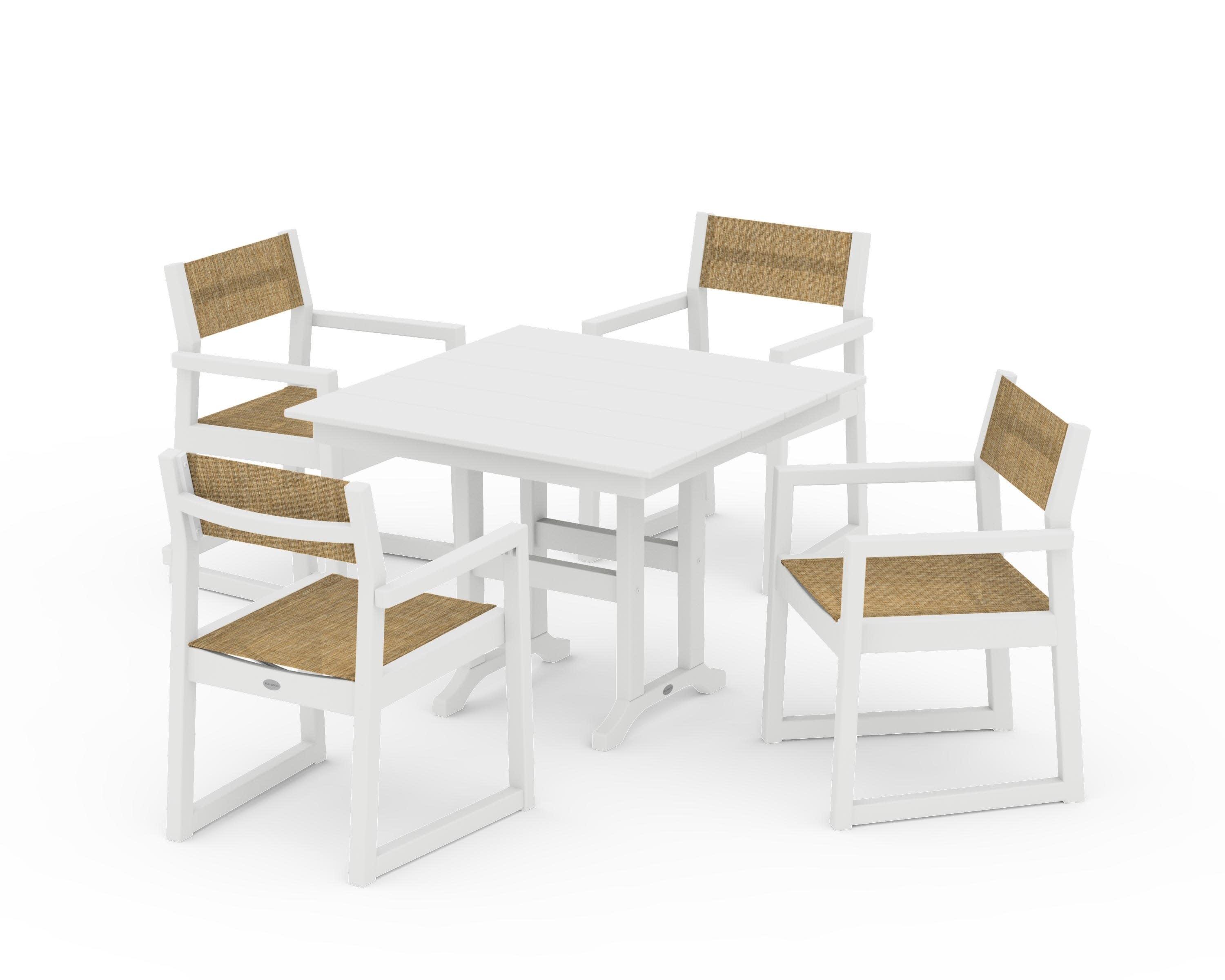 EDGE Sling Arm Chair 5-Piece Farmhouse Dining Set in White / Burlap Sling