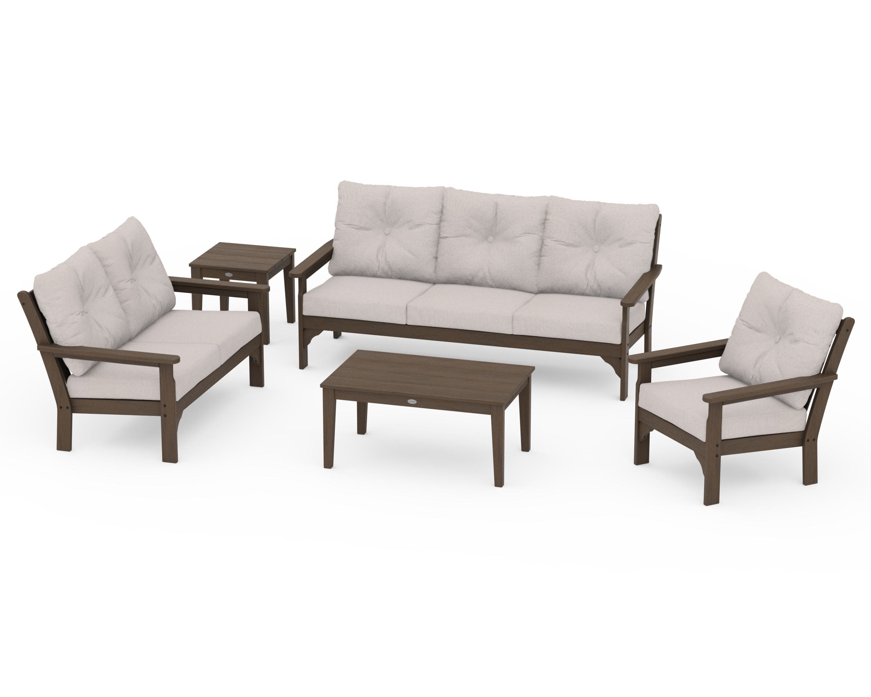 Vineyard 5 Piece Deep Seating Set in Kona / Dune Burlap