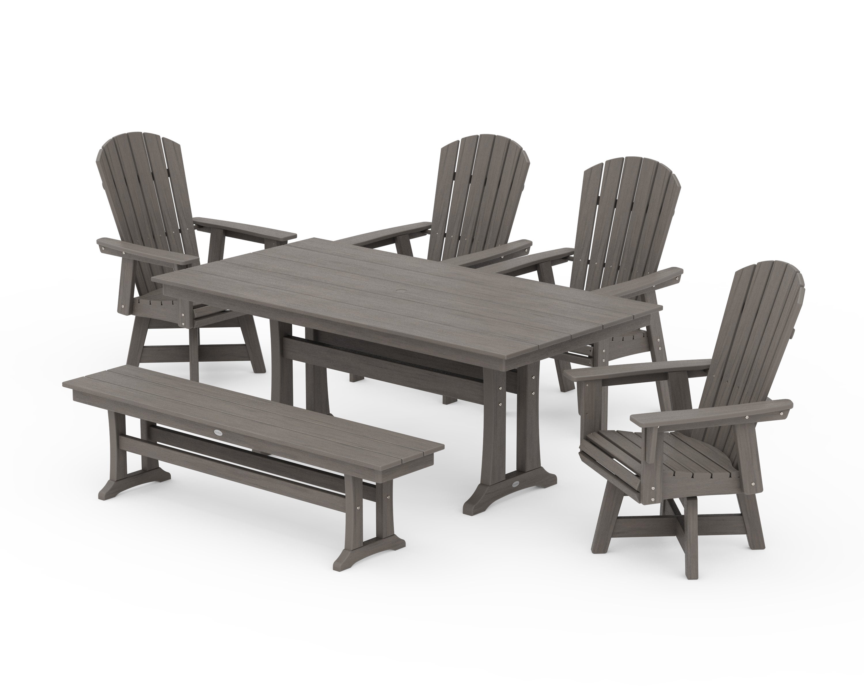 Nautical Adirondack Swivel 6-Piece Farmhouse Dining Set With Trestle Legs in Driftwood