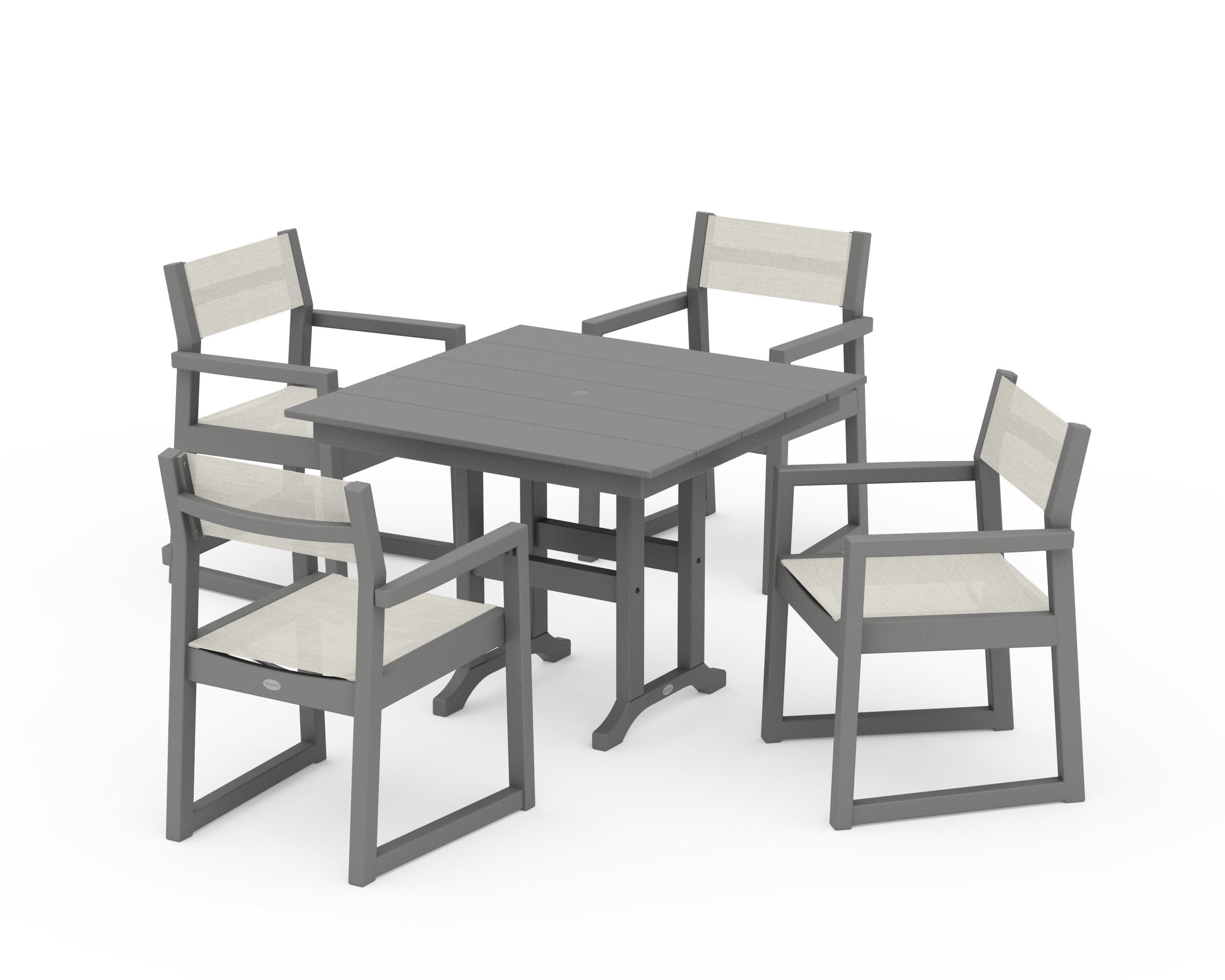 EDGE Sling Arm Chair 5-Piece Farmhouse Dining Set in Slate Grey / Parchment Sling
