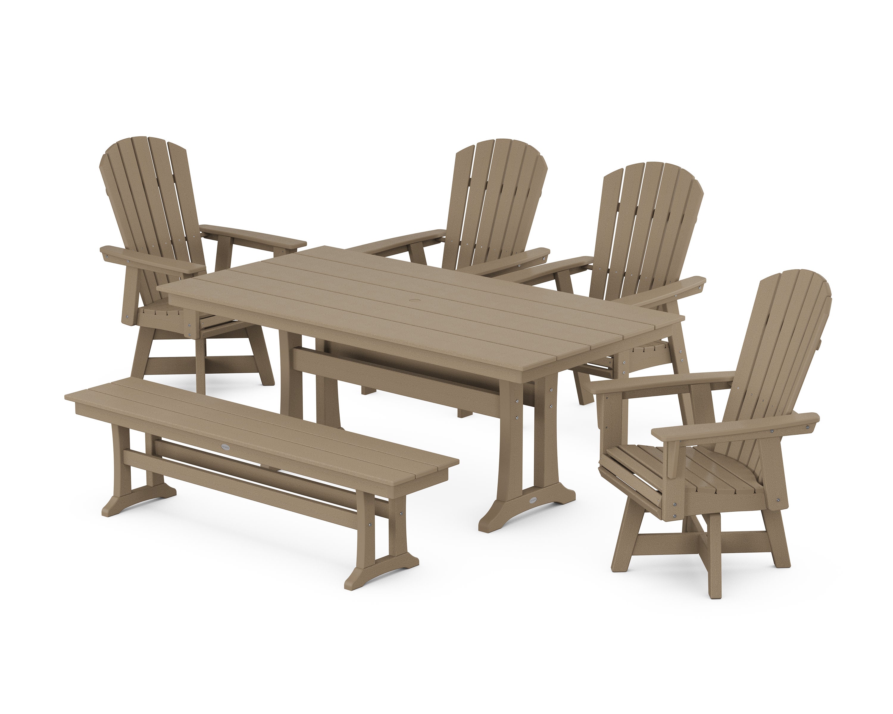 Nautical Adirondack Swivel 6-Piece Farmhouse Dining Set With Trestle Legs in Vintage Sahara