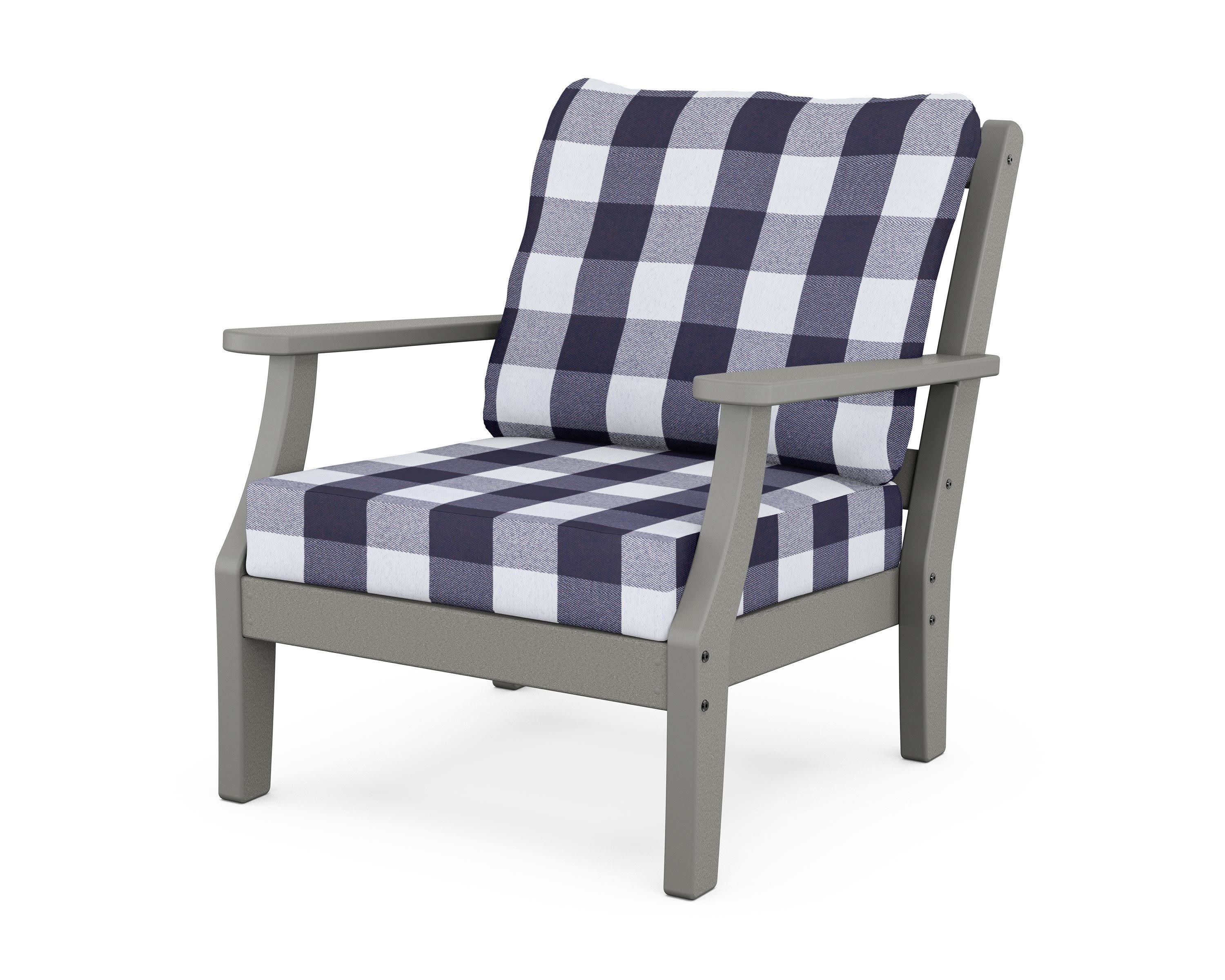 Chinoiserie Deep Seating Chair in Slate Grey / Buffalo Plaid Navy