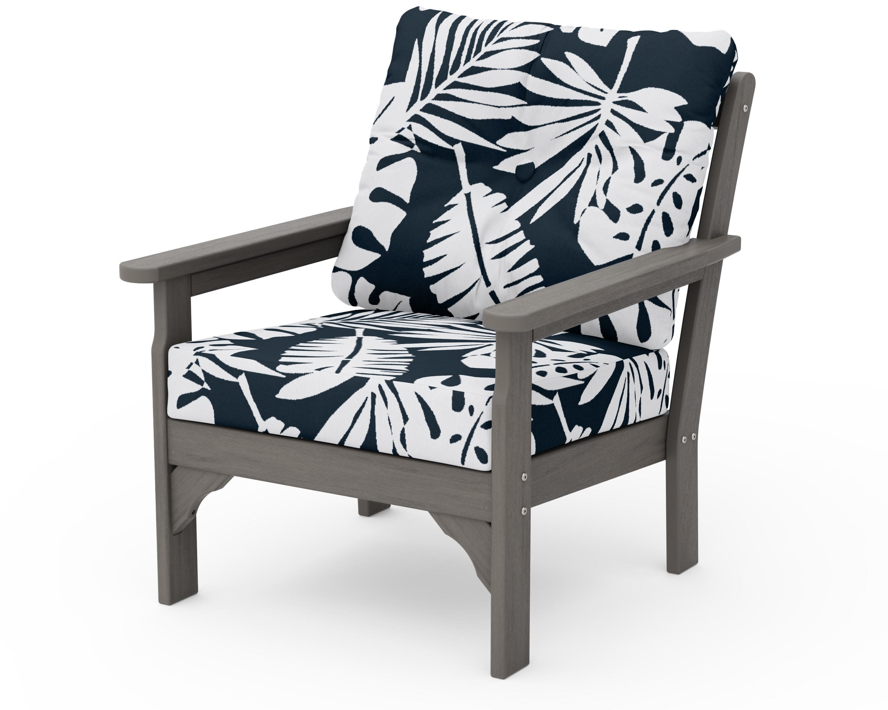 Vineyard Deep Seating Chair in Driftwood / Leaf Marine Indigo