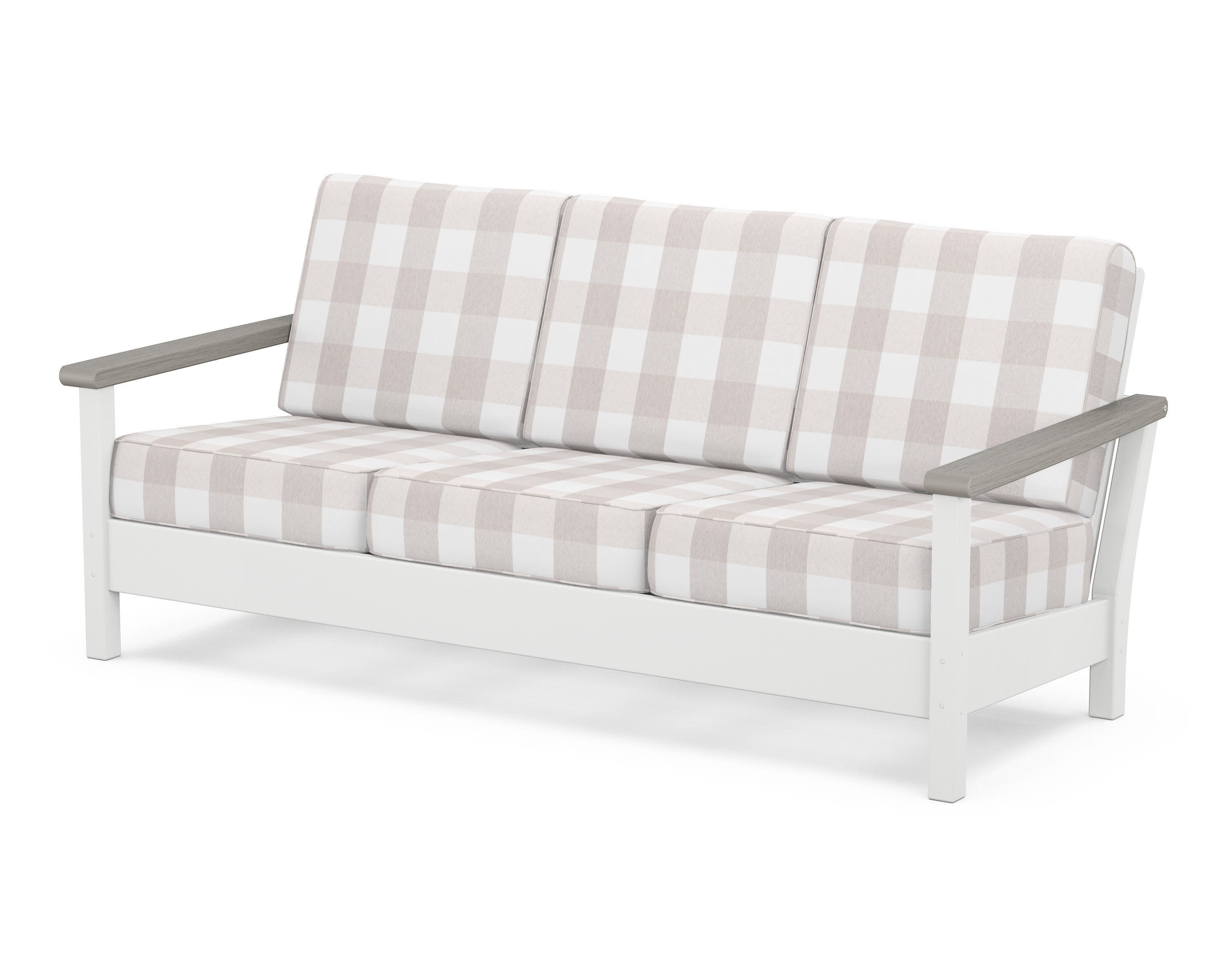 Harbour Deep Seating Sofa in White / Driftwood / Buffalo Plaid Dune Burlap