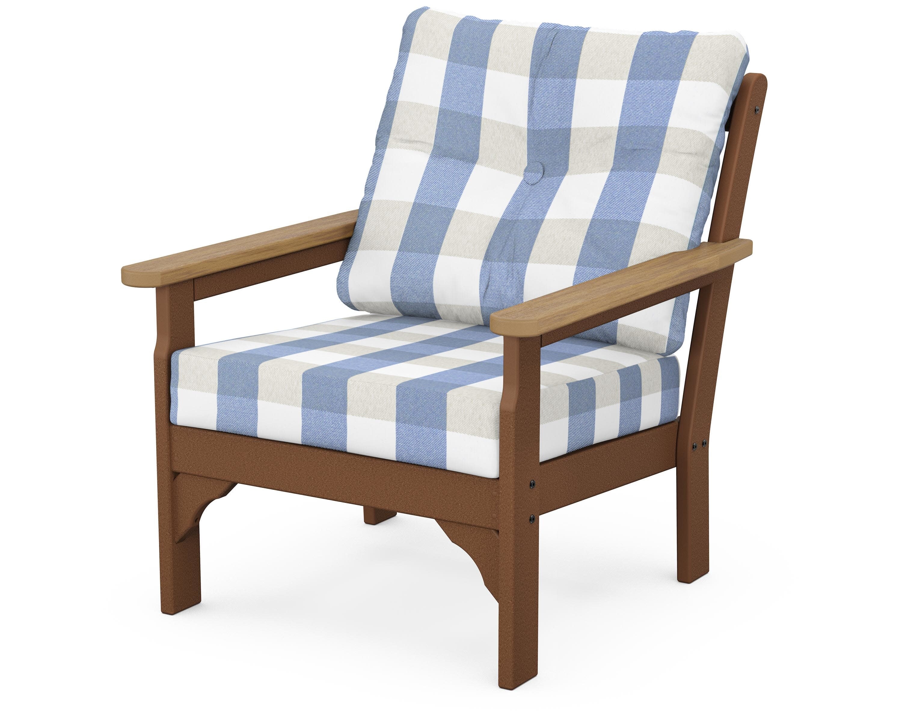 Vineyard Deep Seating Chair in Teak / Natural / Buffalo Plaid Sky Blue