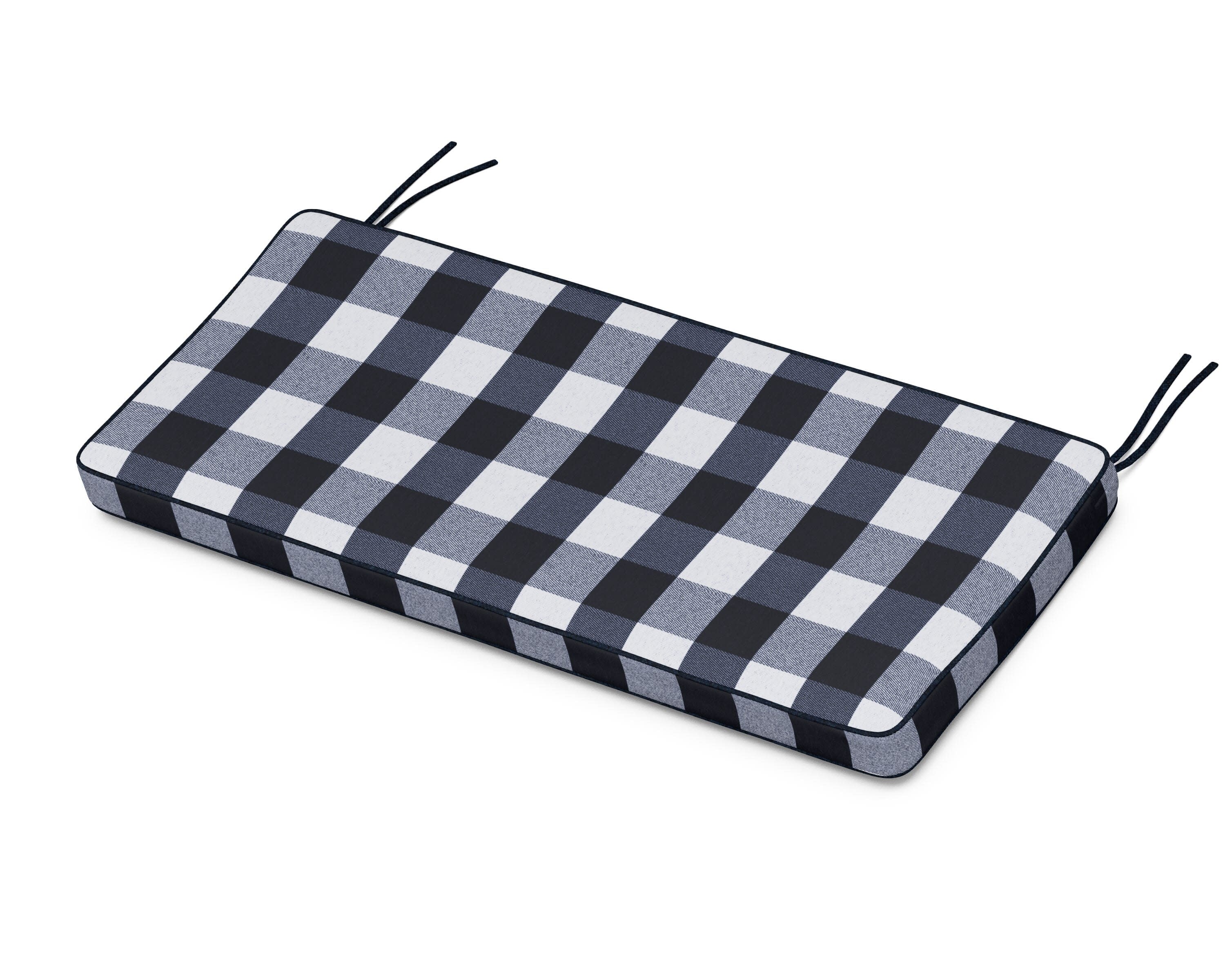 Chinoiserie Bench Seat Cushion in Buffalo Plaid Marine Indigo