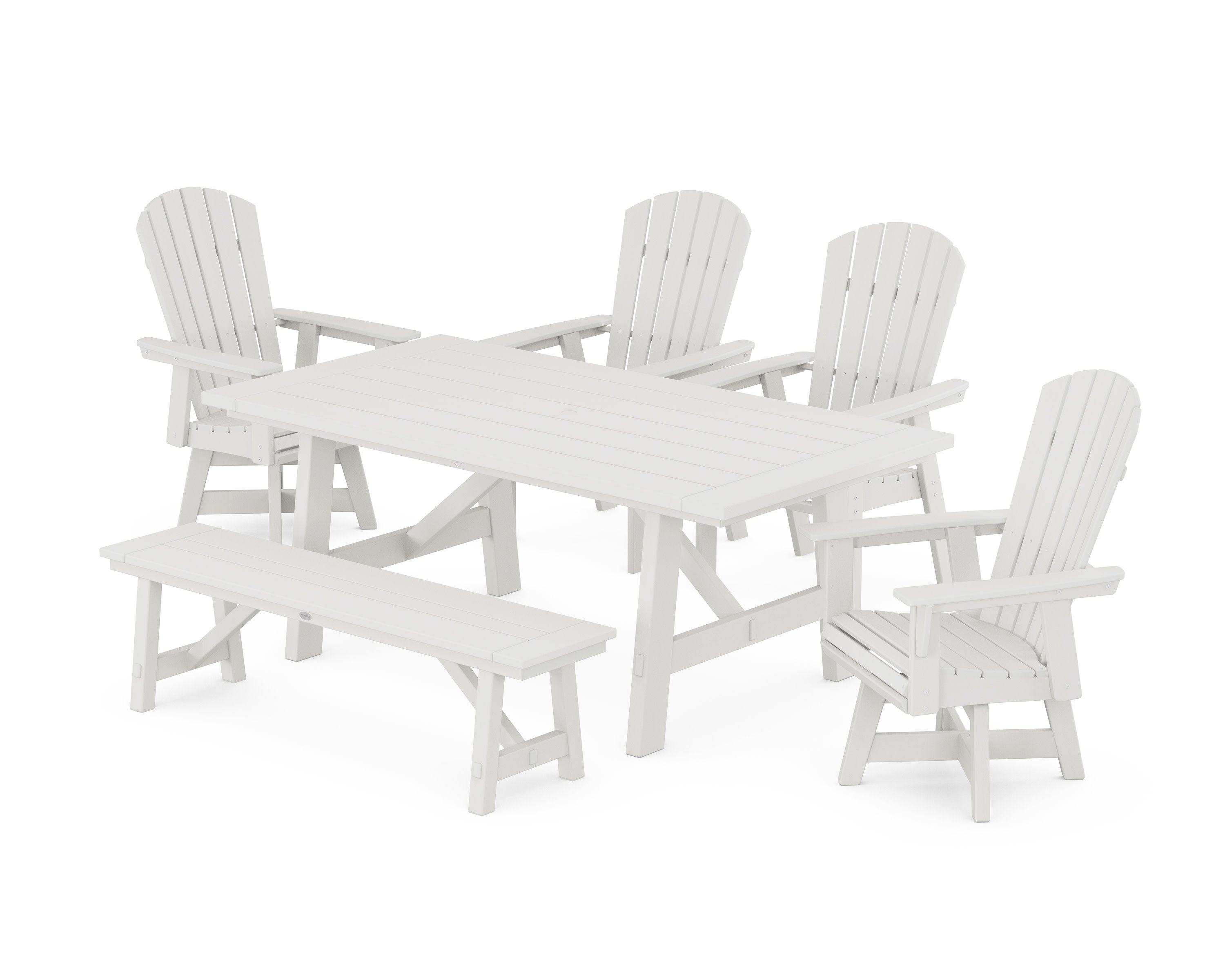 Nautical Adirondack Swivel 6-Piece Rustic Farmhouse Dining Set With Trestle Legs in Vintage White