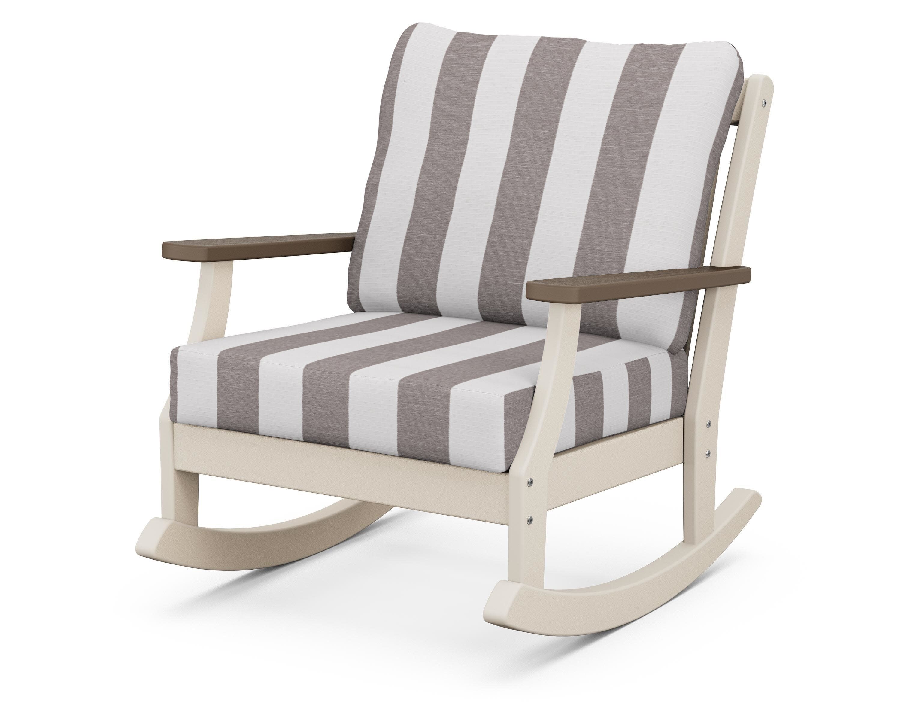 Braxton Deep Seating Rocking Chair in Sand / Kona / Cabana Stripe Grey Mist