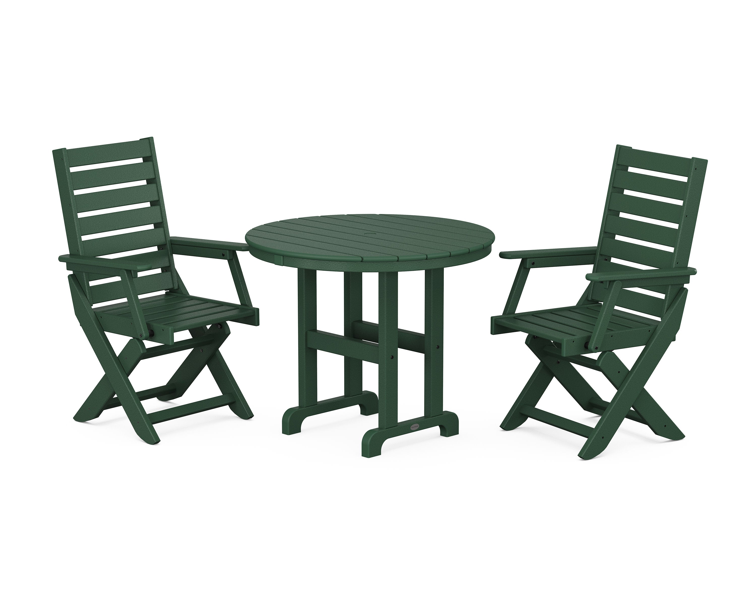 Captain Folding Chair 3-Piece Round Dining Set in Green