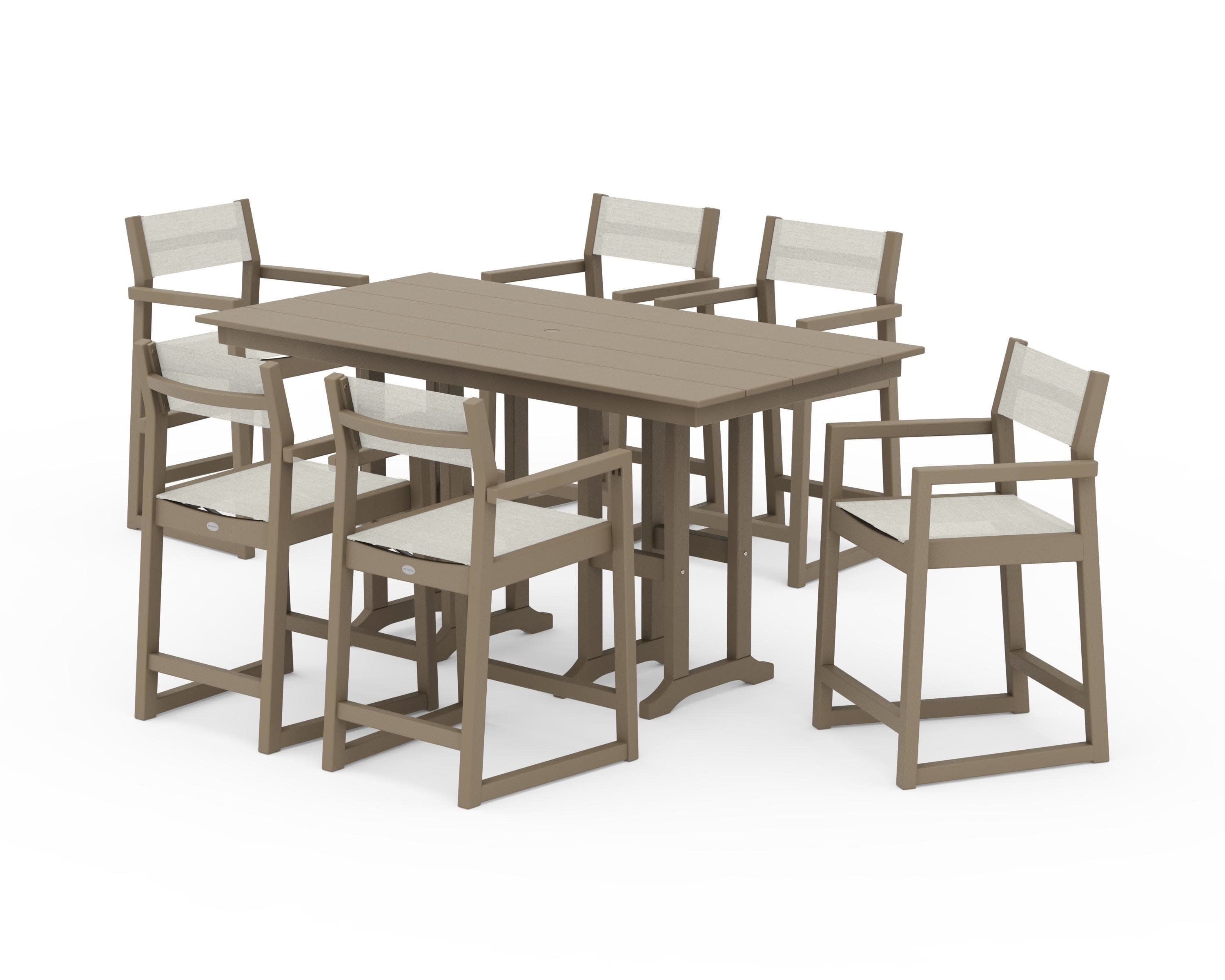 EDGE Sling Arm Chair 7-Piece Farmhouse Counter Set in Vintage Sahara / Parchment Sling