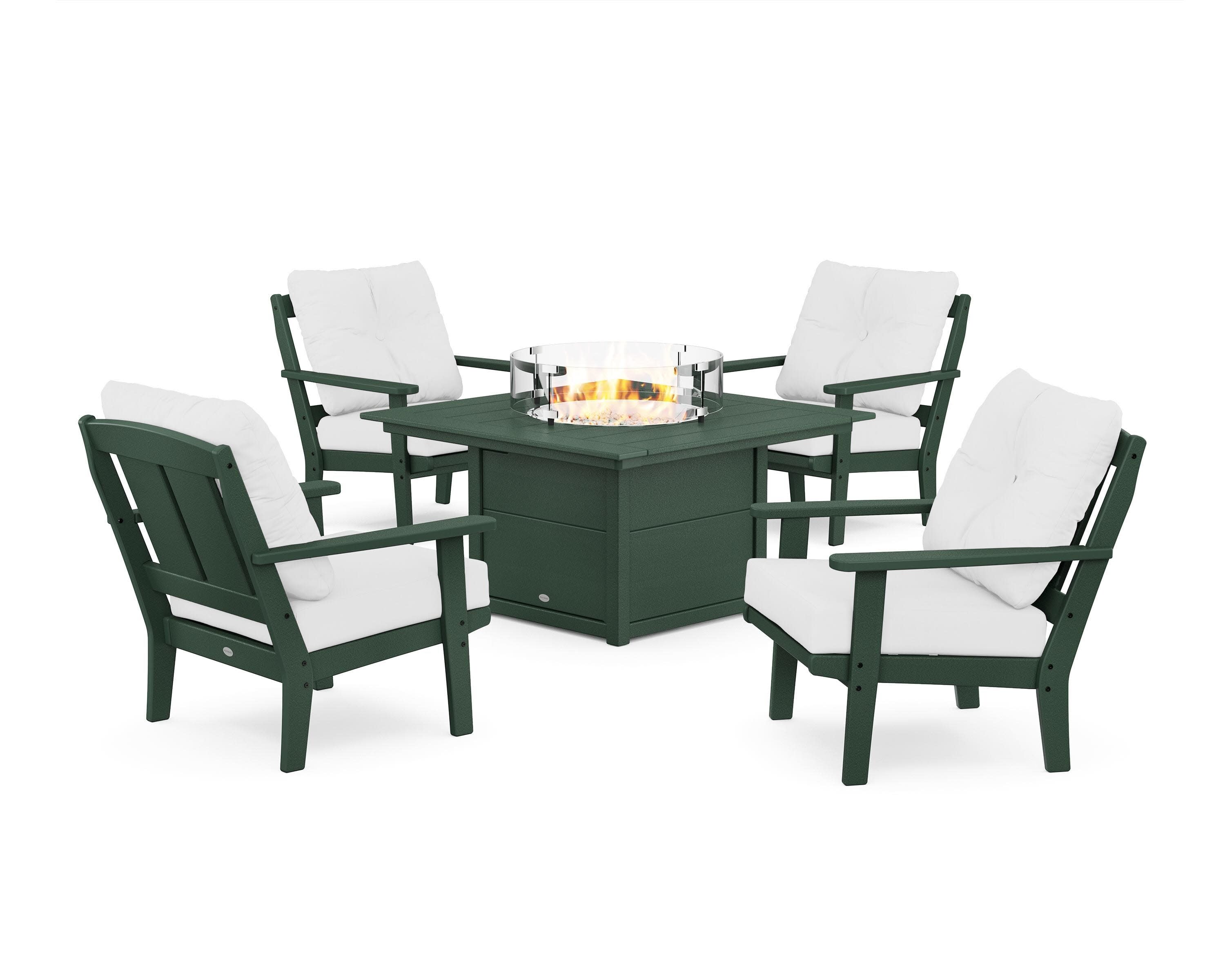 Mission 5-Piece Deep Seating Set with Fire Pit Table in Green / Natural