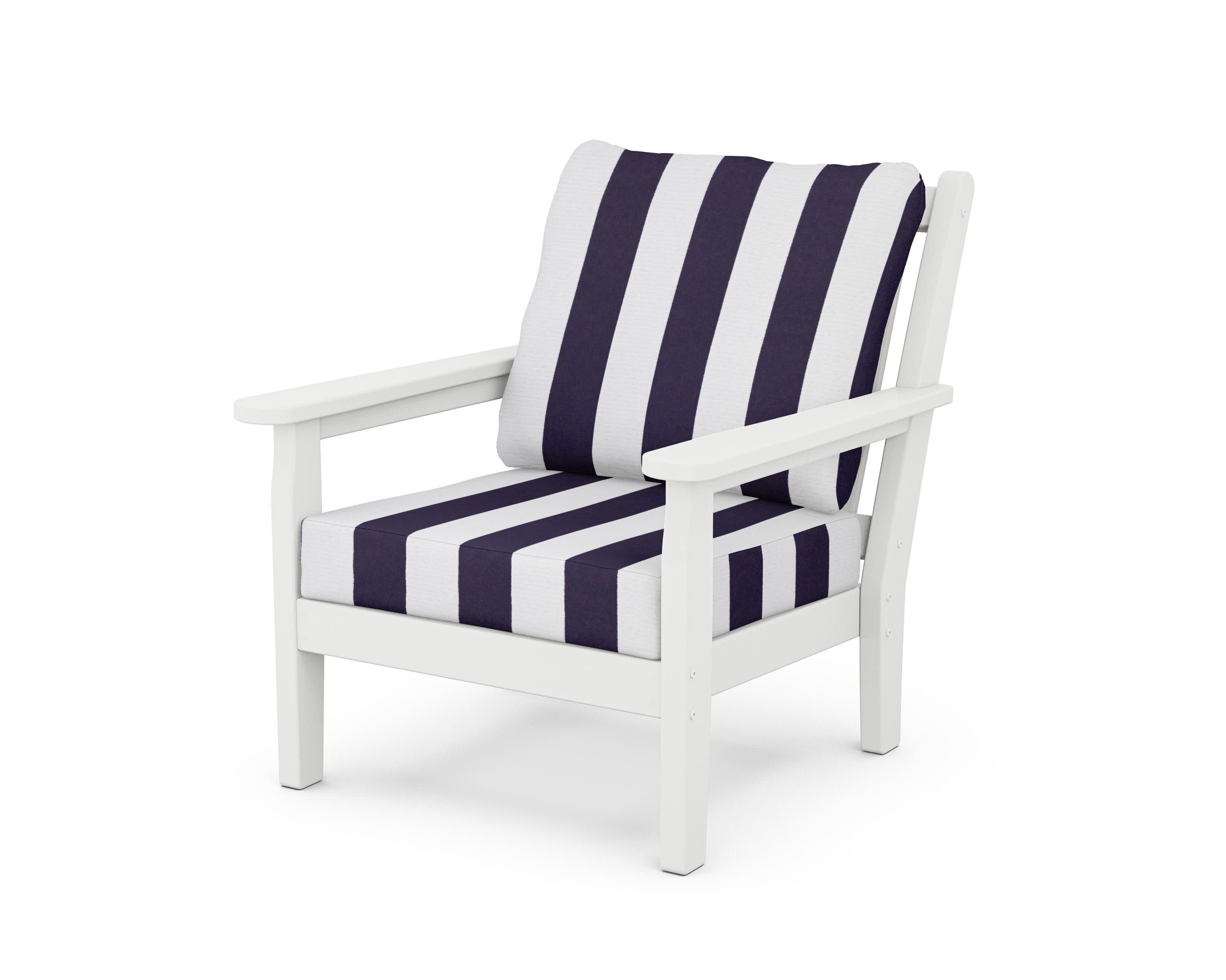 Chippendale Deep Seating Chair in White / Cabana Stripe Navy