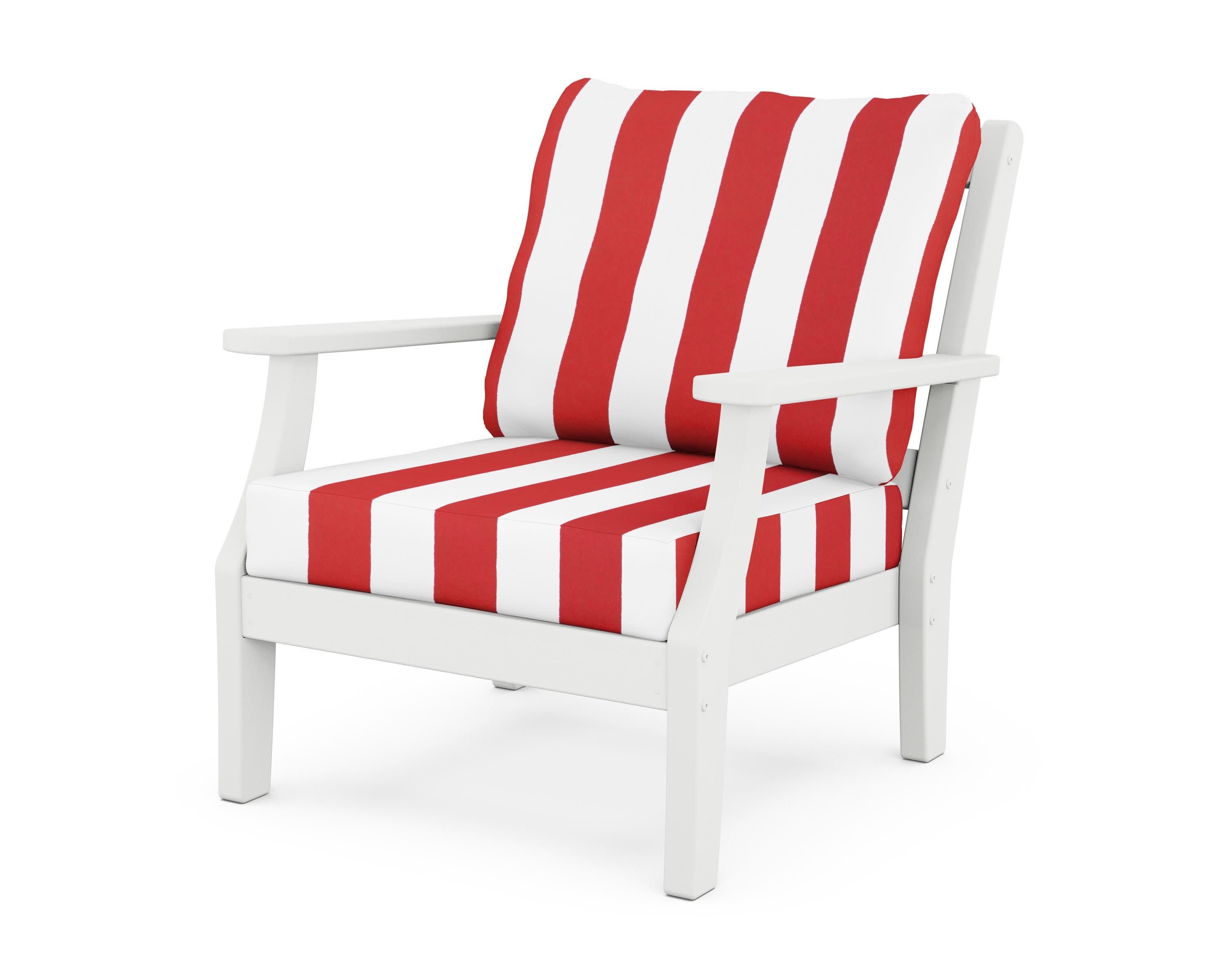Chinoiserie Deep Seating Chair in White / Cabana Stripe Crimson