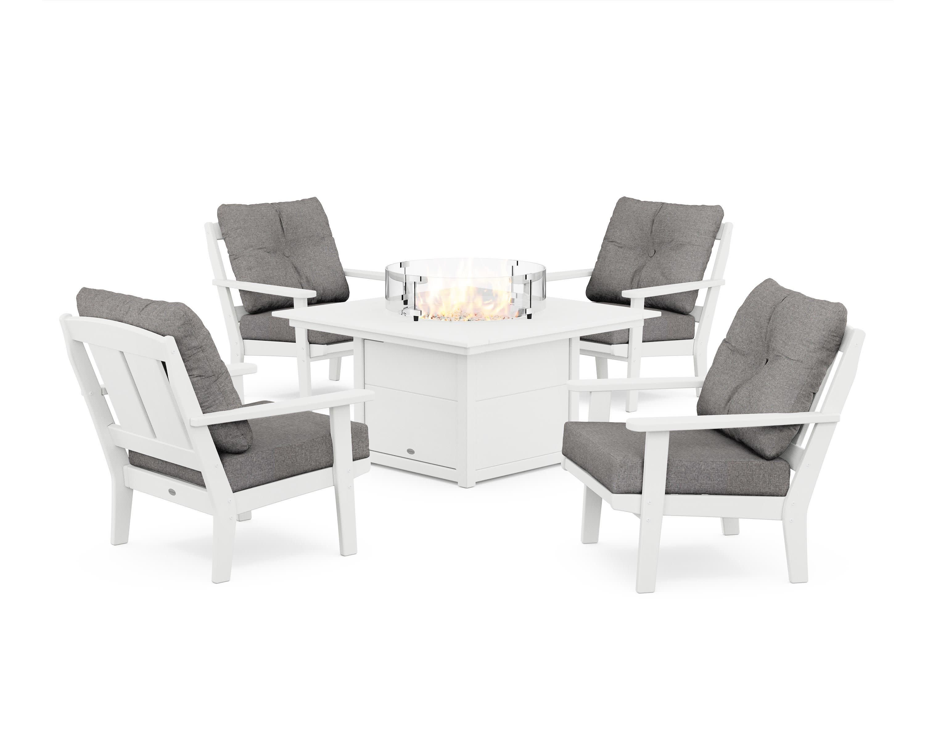 Mission 5-Piece Deep Seating Set with Fire Pit Table in White / Grey Mist