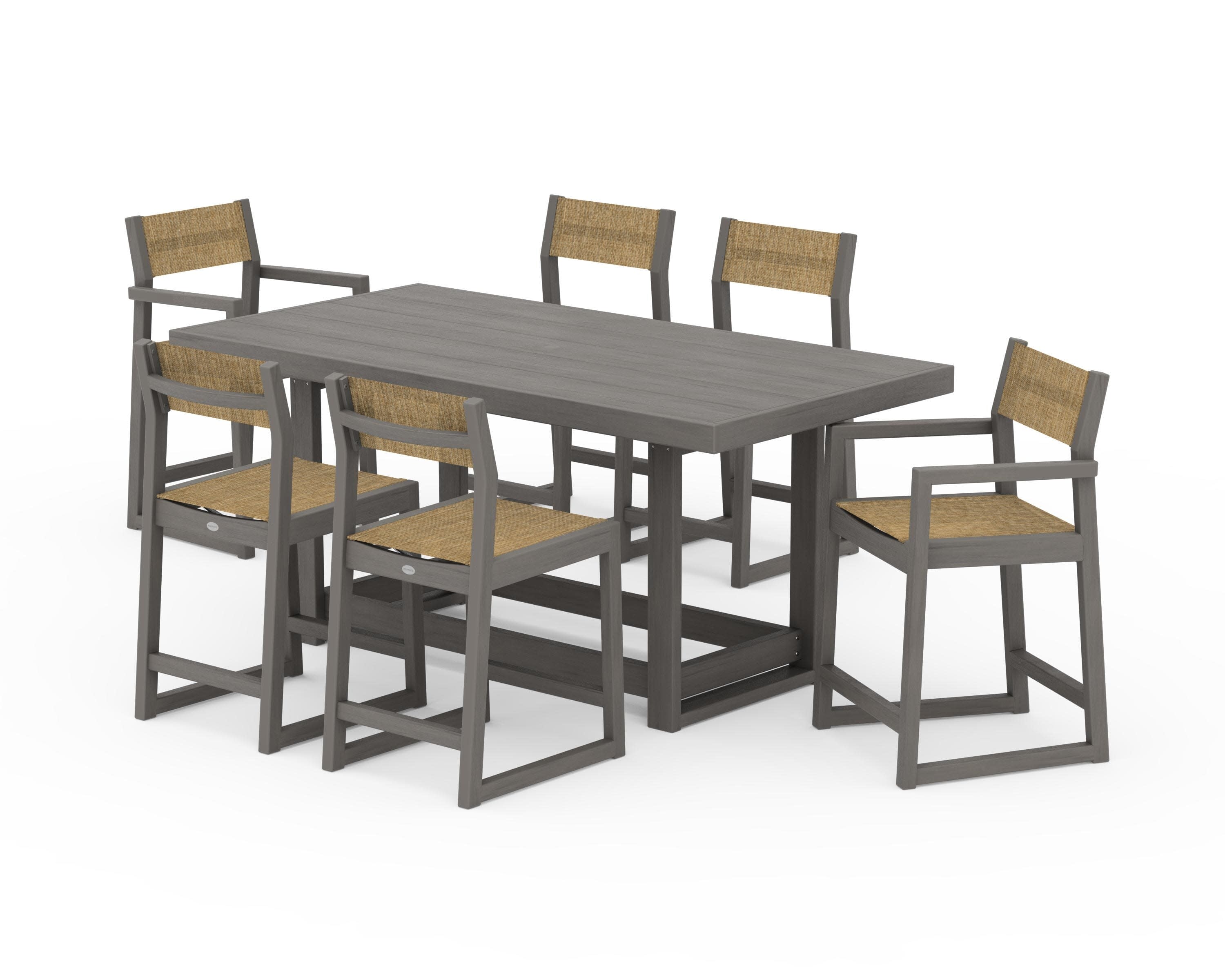 EDGE Sling 7-Piece Counter Table Set in Driftwood / Burlap Sling