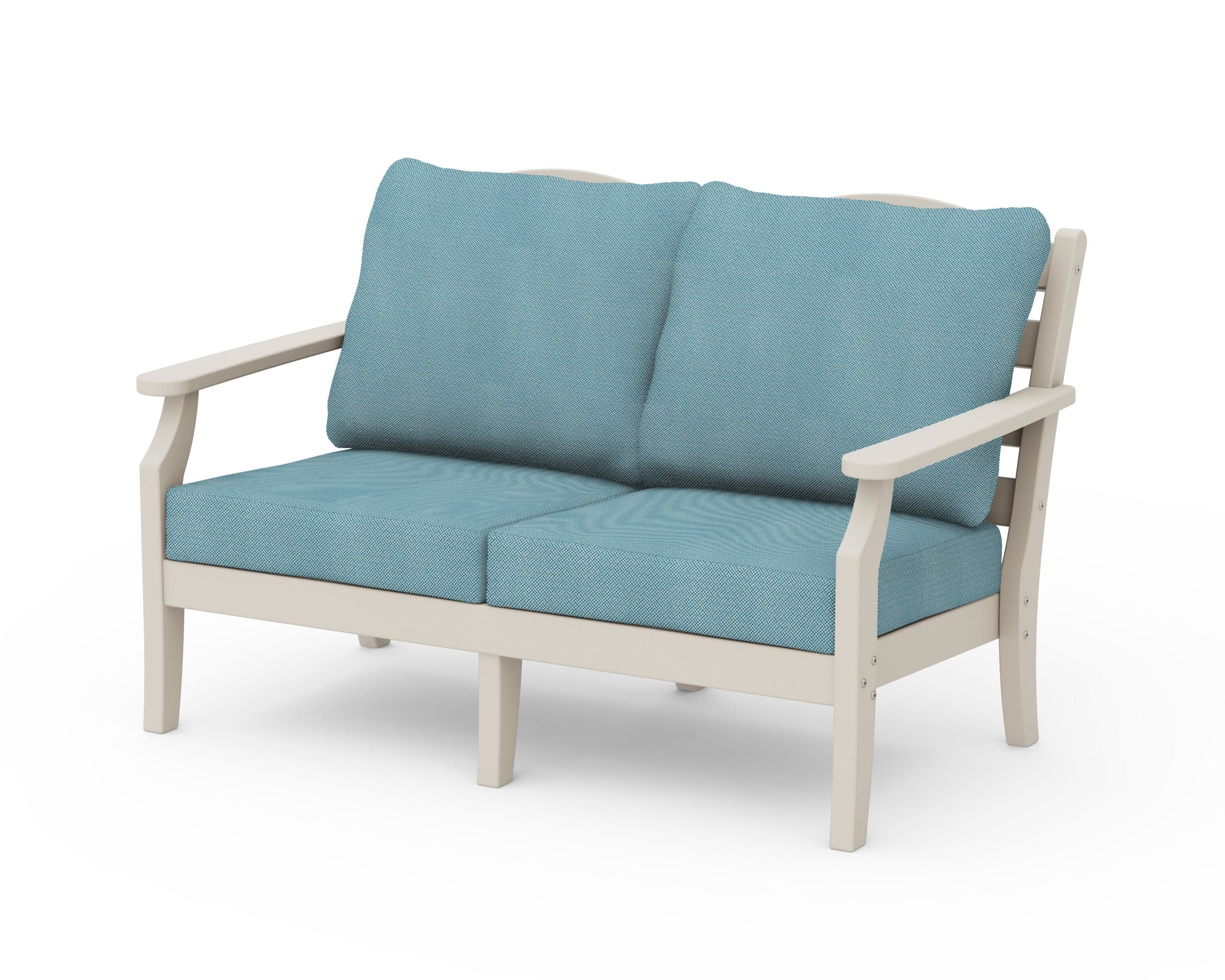 Savannah Deep Seating Loveseat in Sand / Lattice Sky Blue