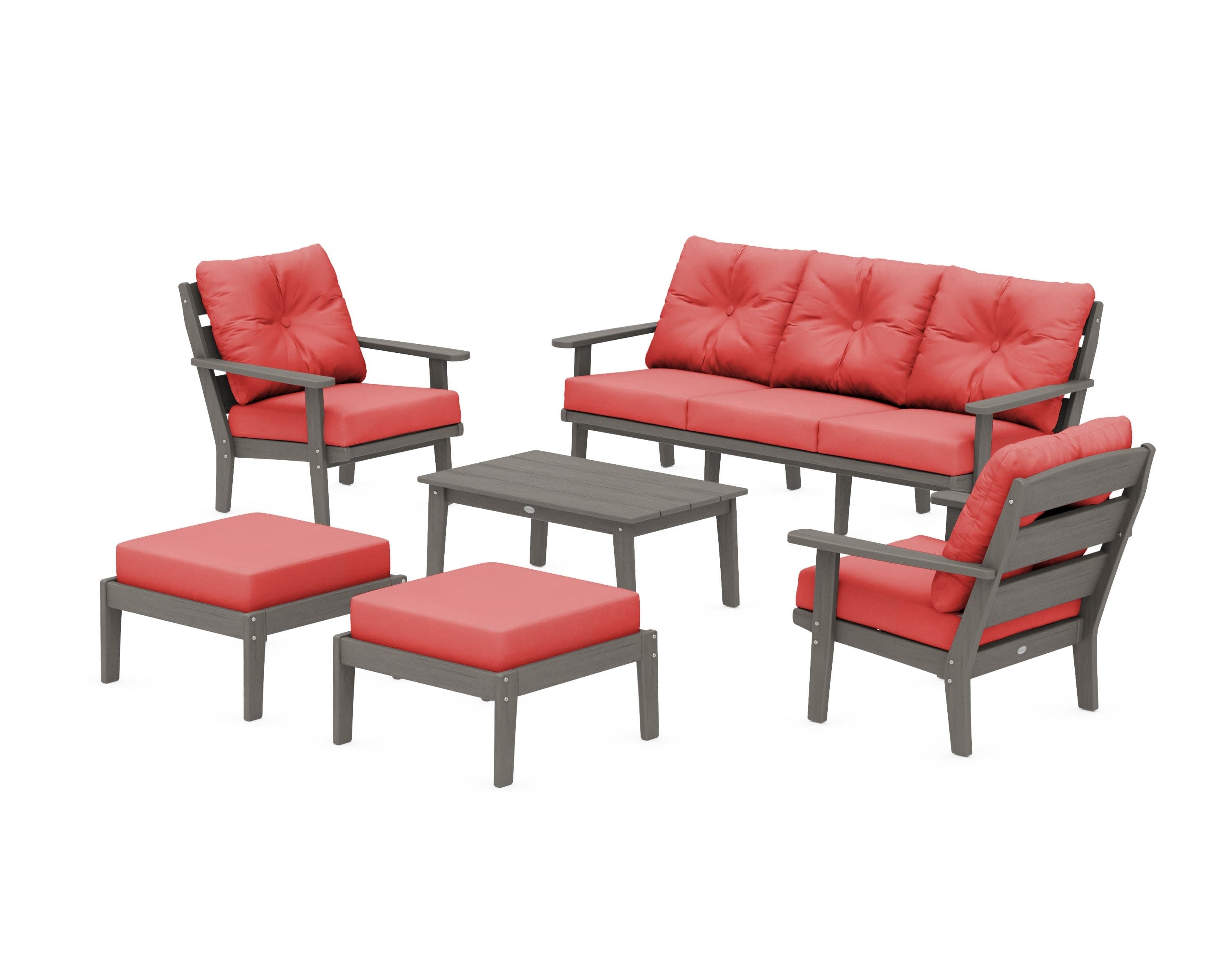 Lakeside 6-Piece Lounge Sofa Set in Driftwood / Crimson Linen
