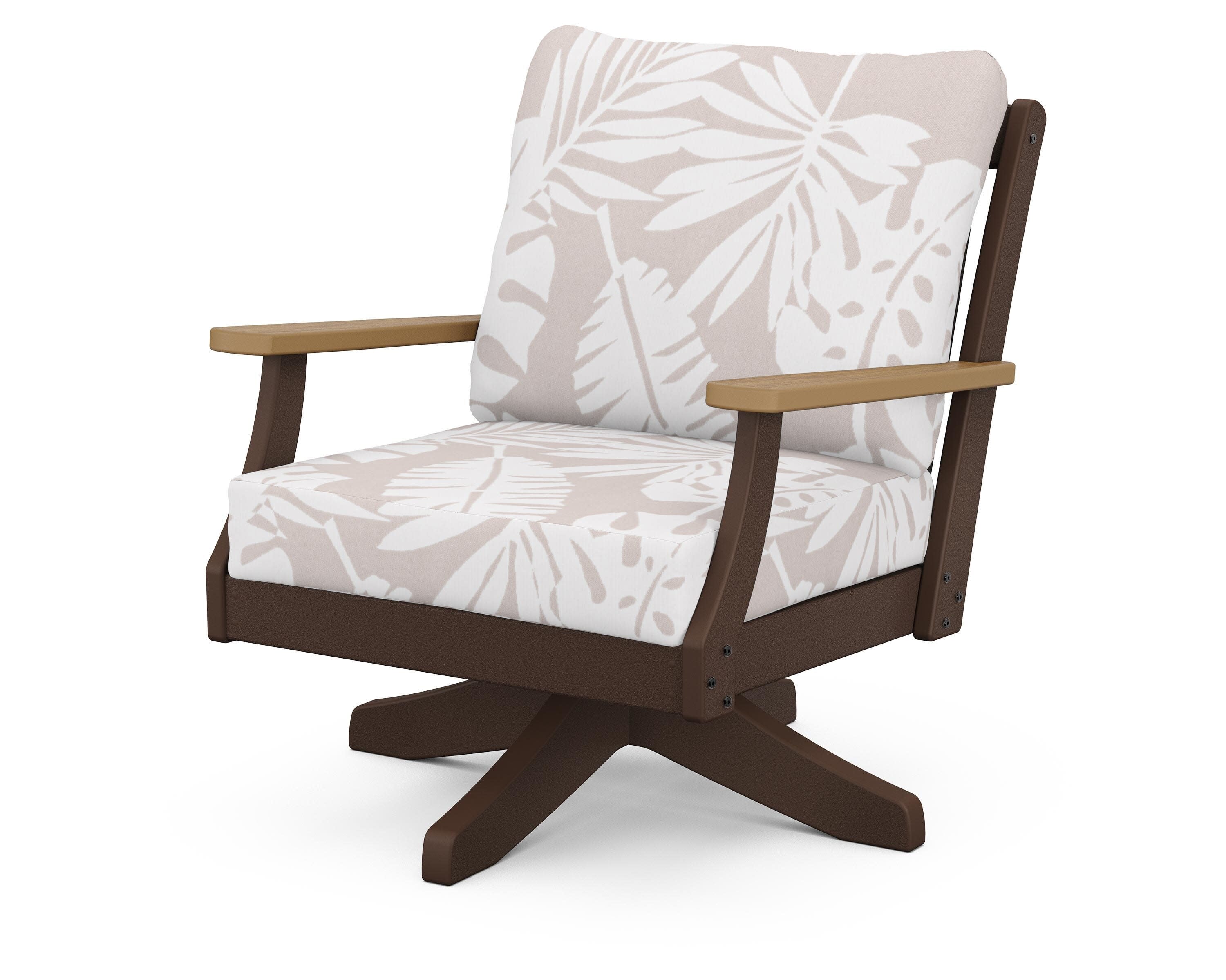 Braxton Deep Seating Swivel Chair in Mahogany / Natural / Leaf Dune Burlap