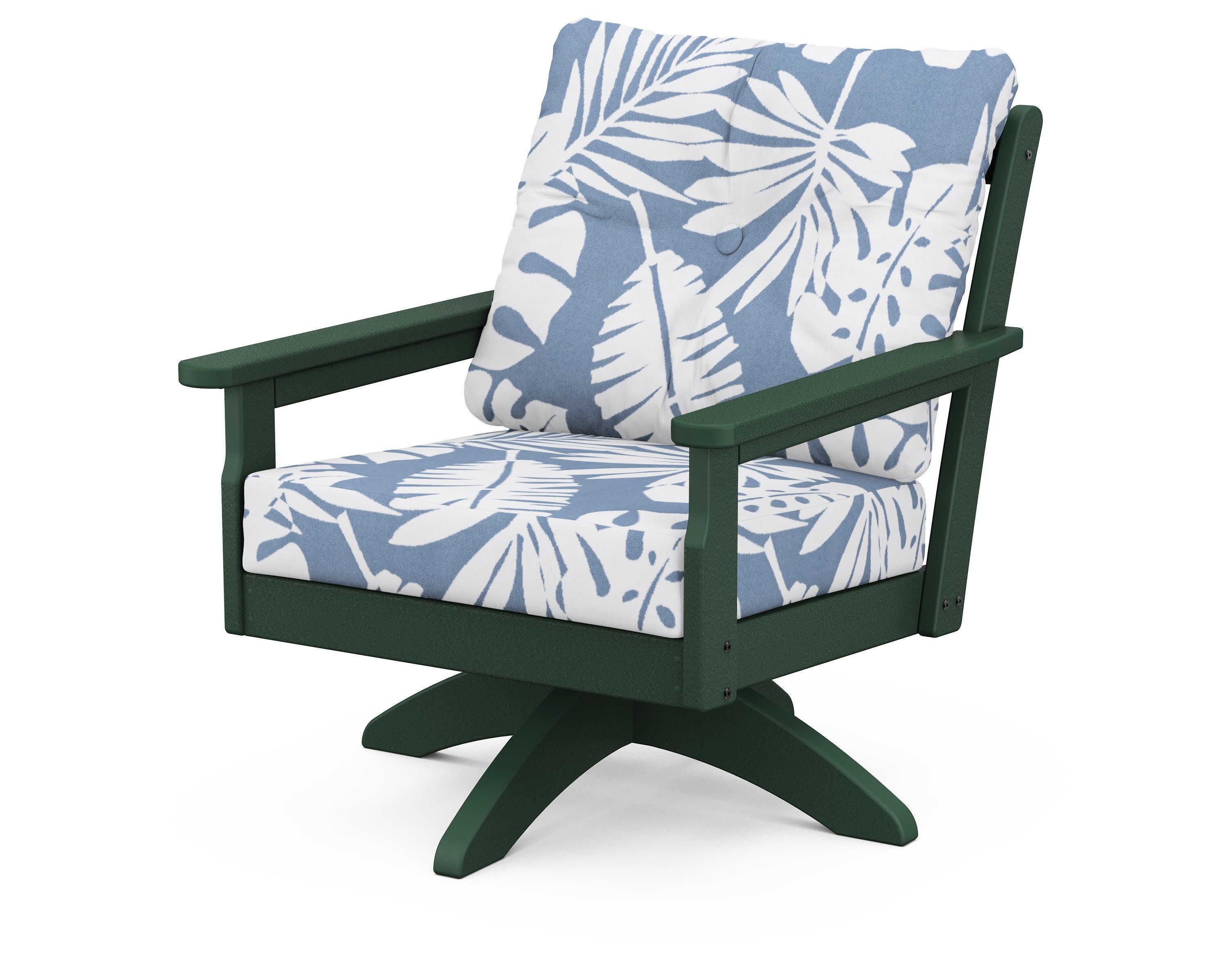 Vineyard Deep Seating Swivel Chair in Green / Leaf Sky Blue