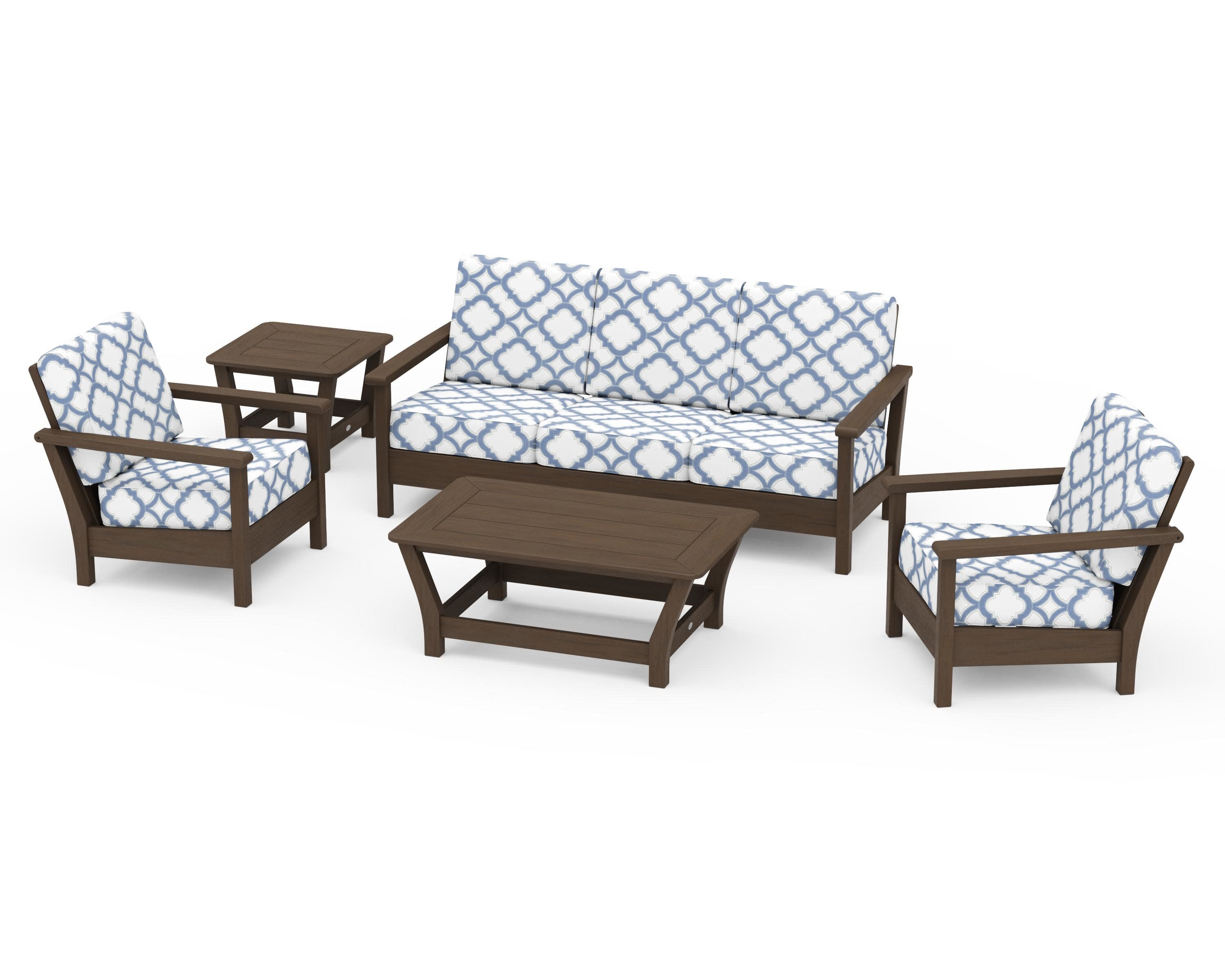 Harbour 5-Piece Deep Seating Set in Kona / Trellis Sky Blue