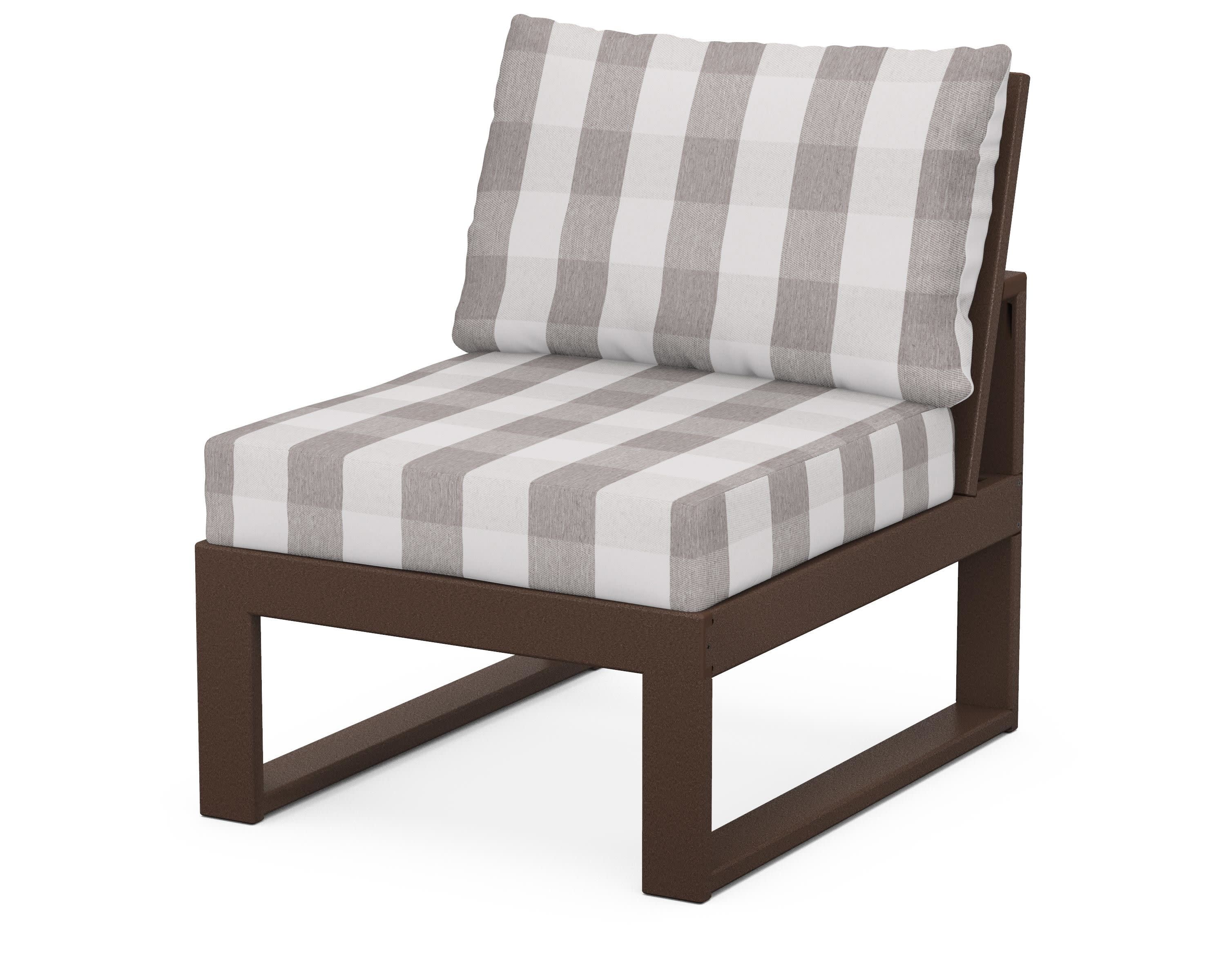 Modular Armless Chair in Mahogany / Buffalo Plaid Grey Mist