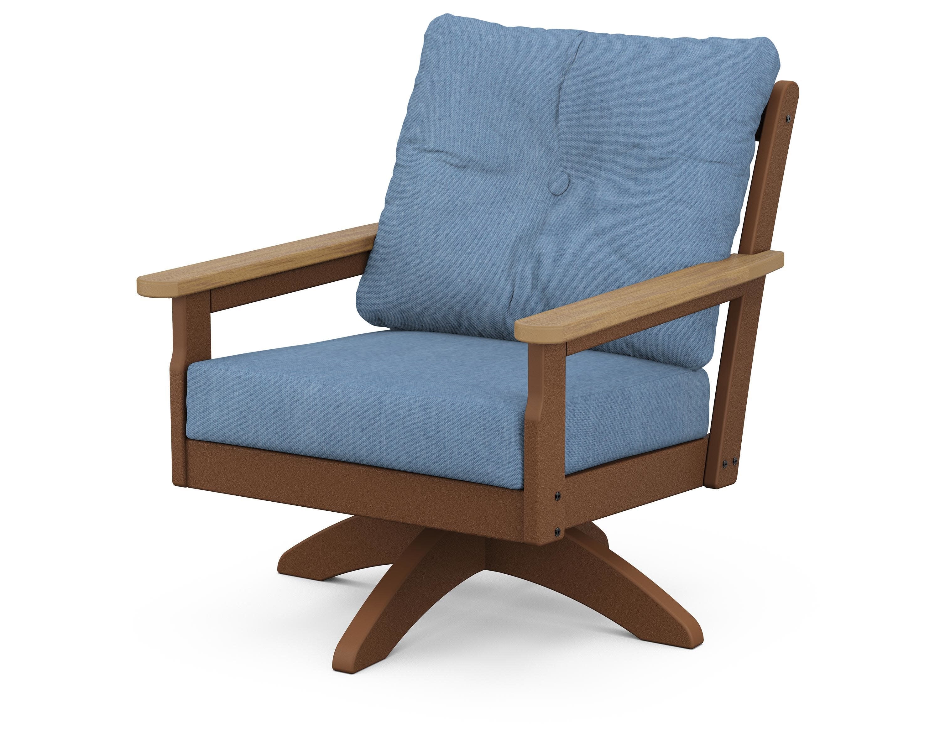 Vineyard Deep Seating Swivel Chair in Teak / Natural / Sky Blue
