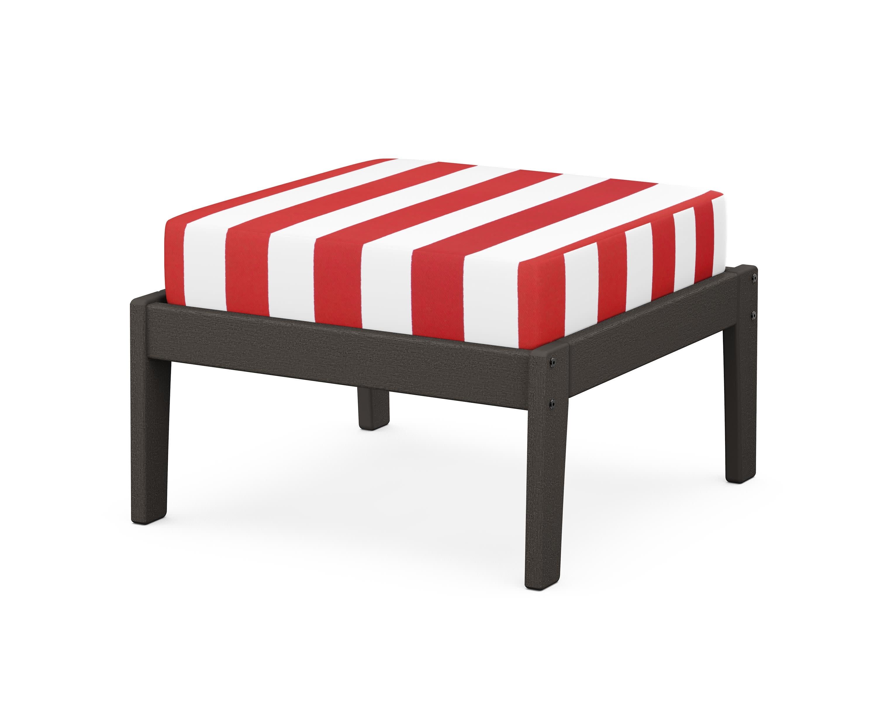 Deep Seating Ottoman in Vintage Coffee / Cabana Stripe Crimson