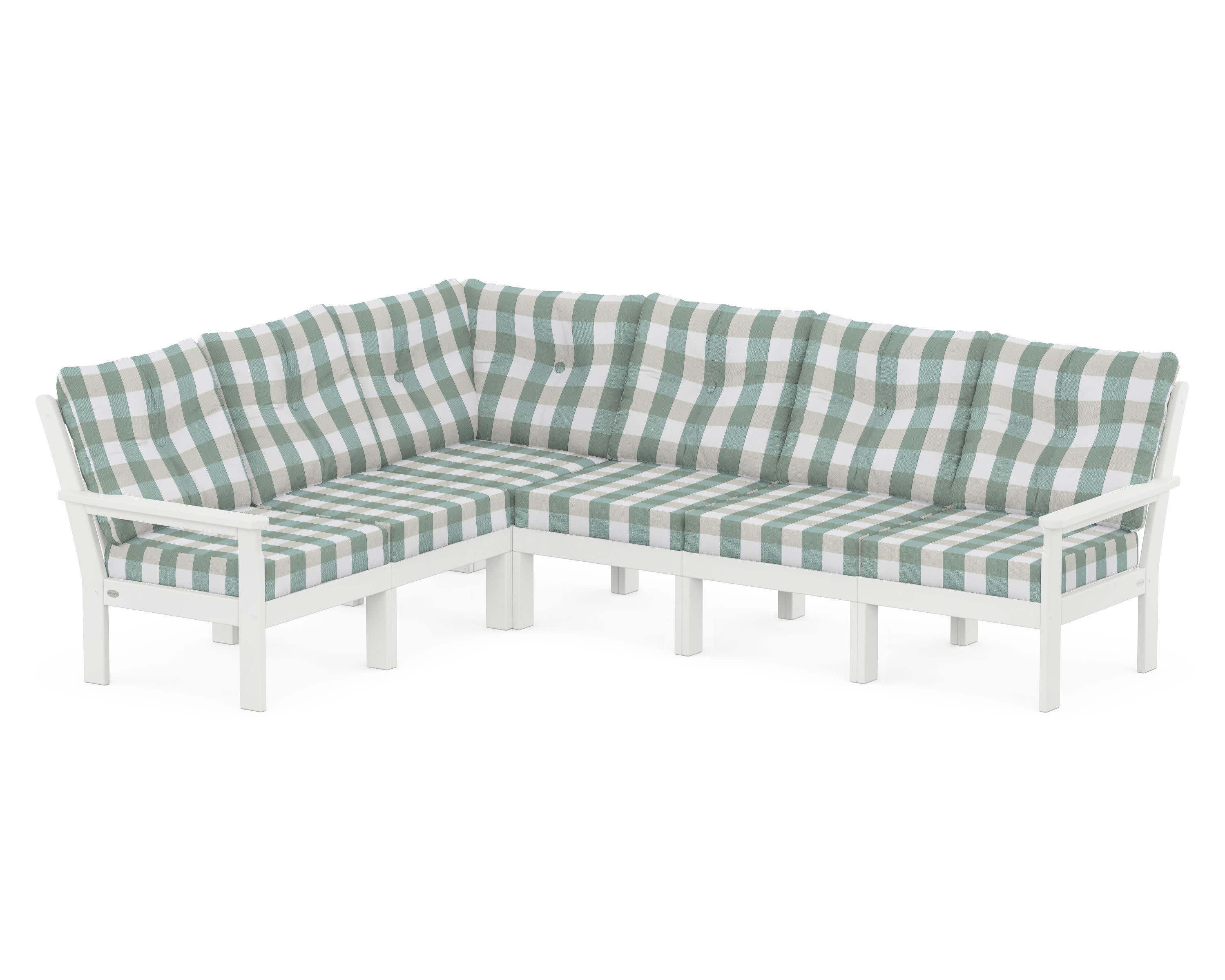 Vineyard 6-Piece Sectional in White / Buffalo Plaid Glacier Spa
