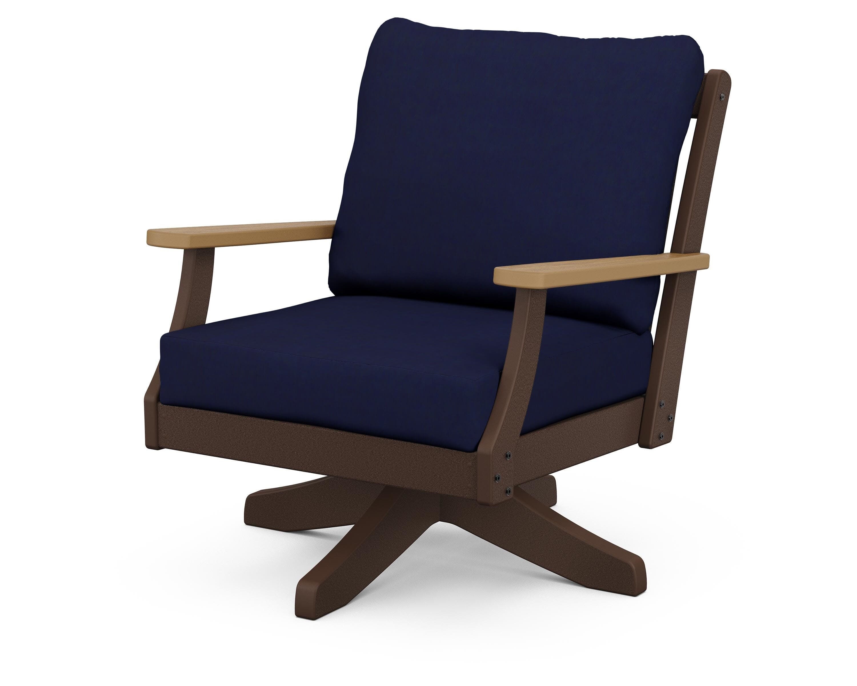 Braxton Deep Seating Swivel Chair in Mahogany / Natural / Navy