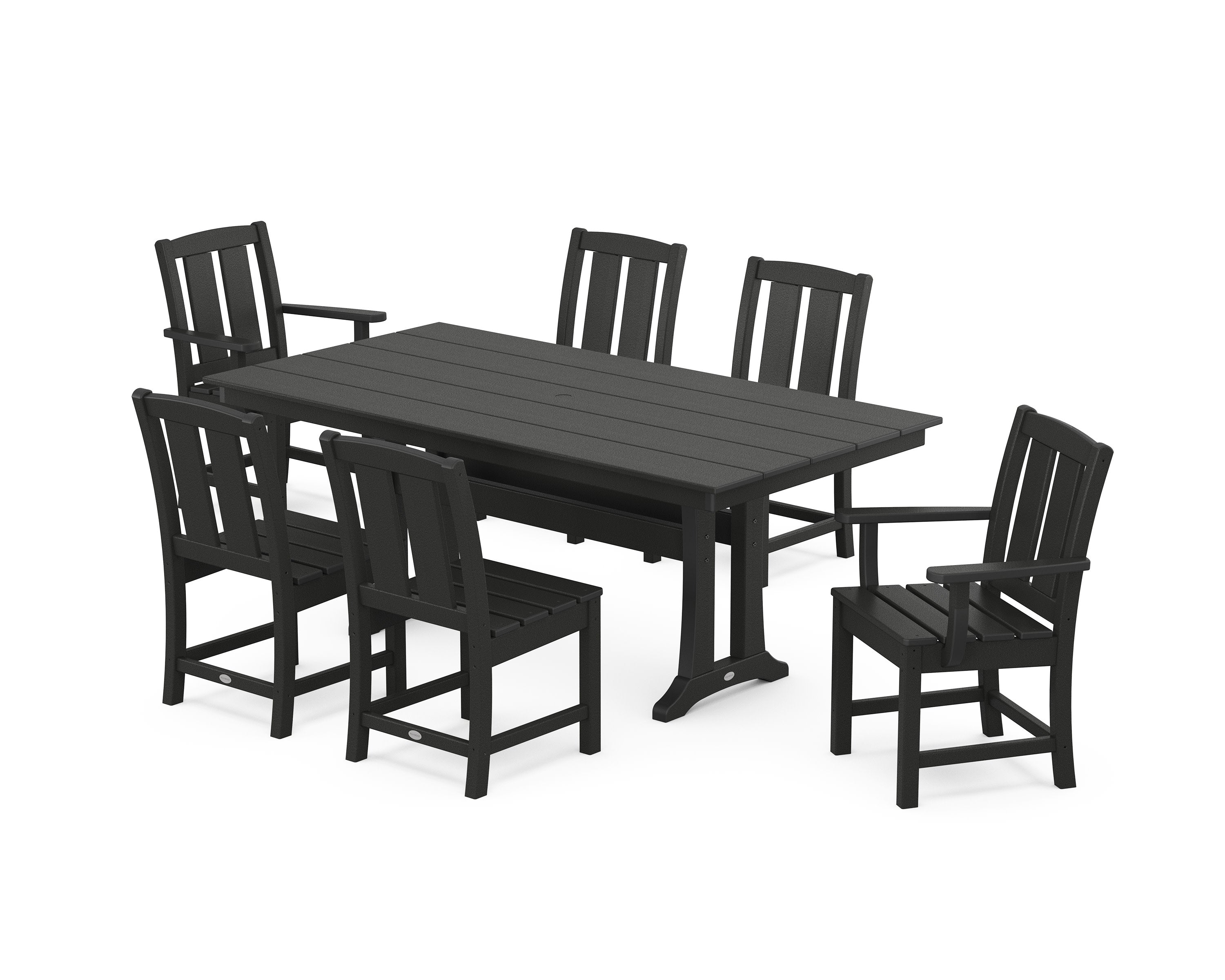 Mission 7-Piece Farmhouse Dining Set with Trestle Legs in Black