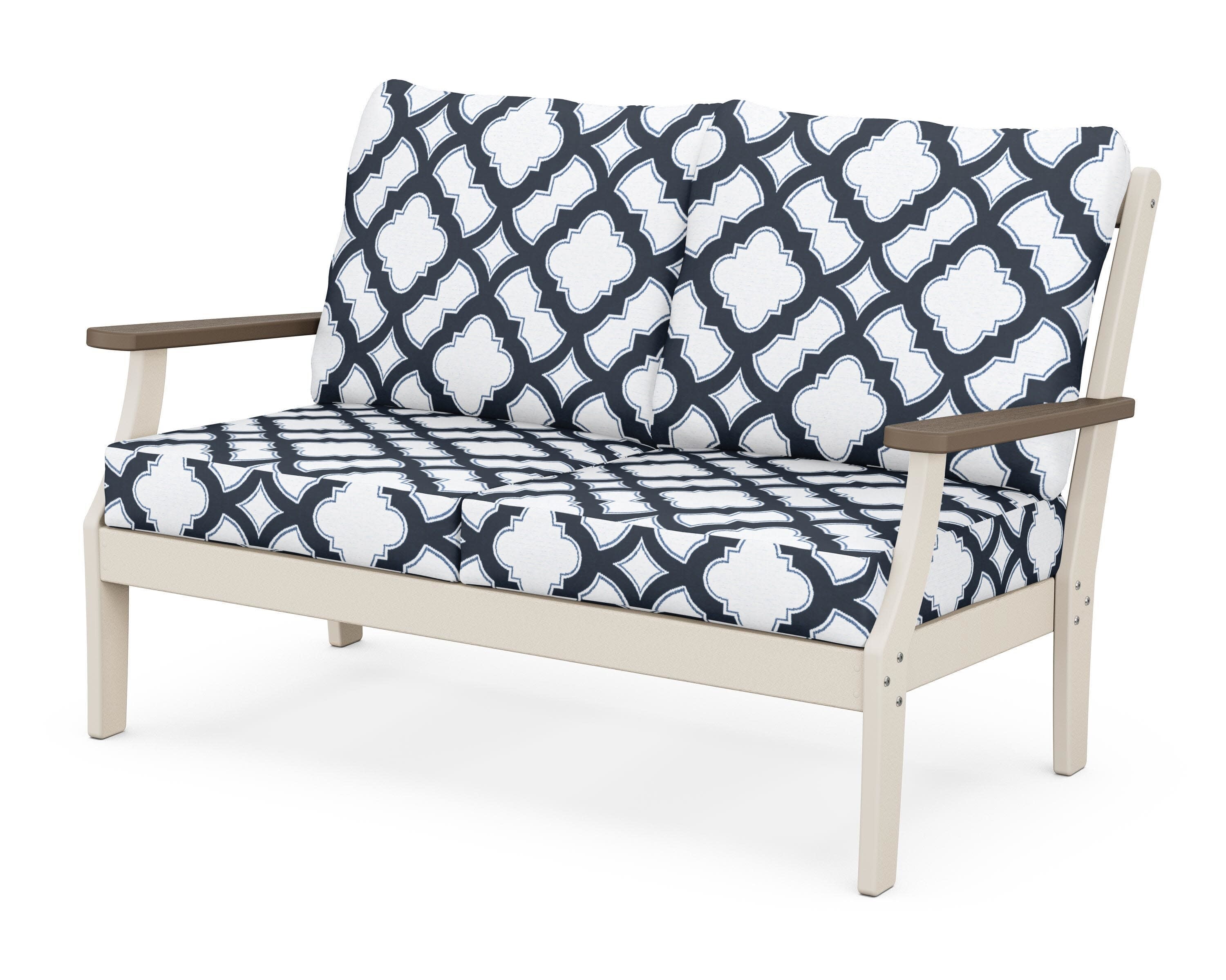 Braxton Deep Seating Loveseat in Sand / Kona / Trellis Marine Indigo