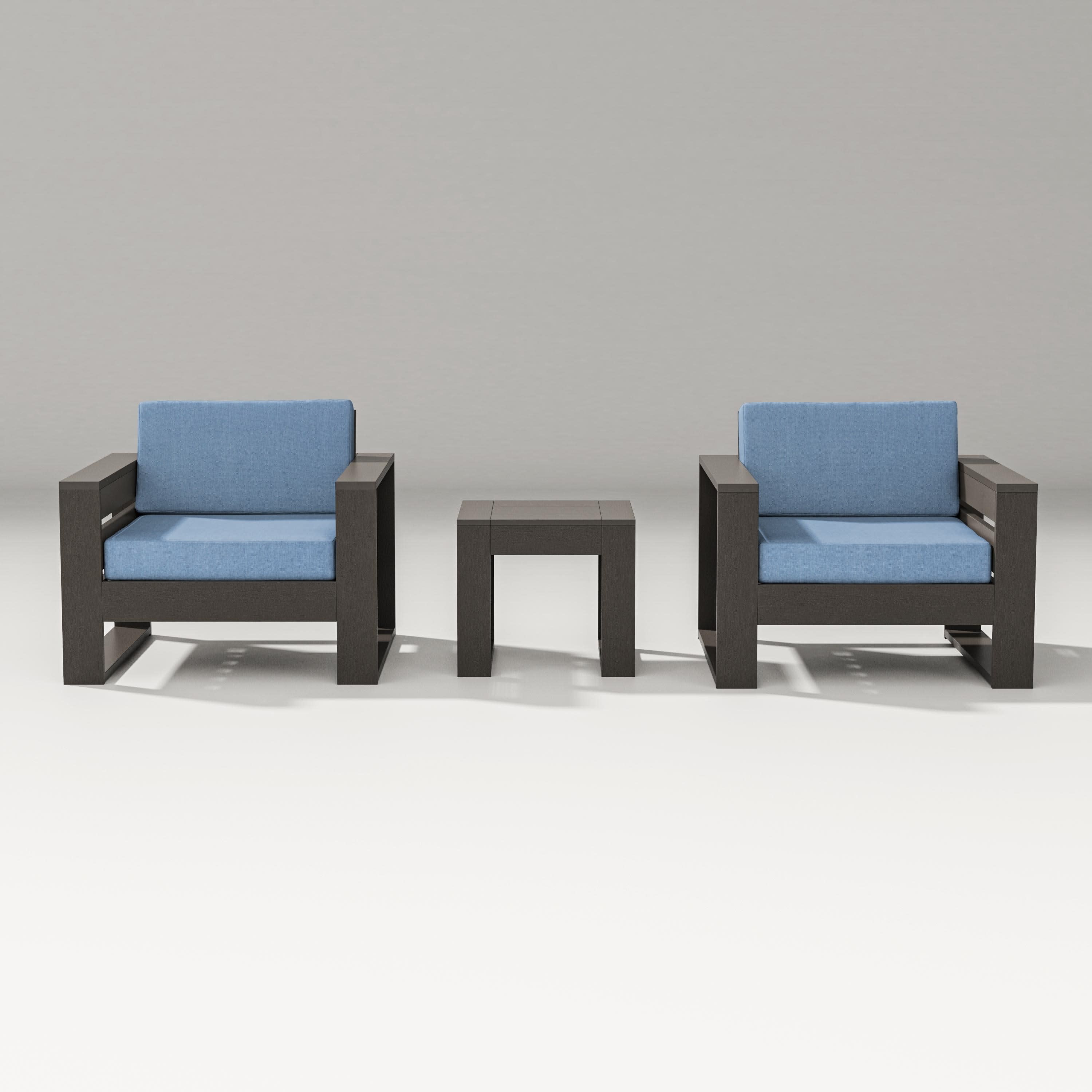 Latitude 3-Piece Lounge Chair Set in Vintage Coffee / Sky Blue