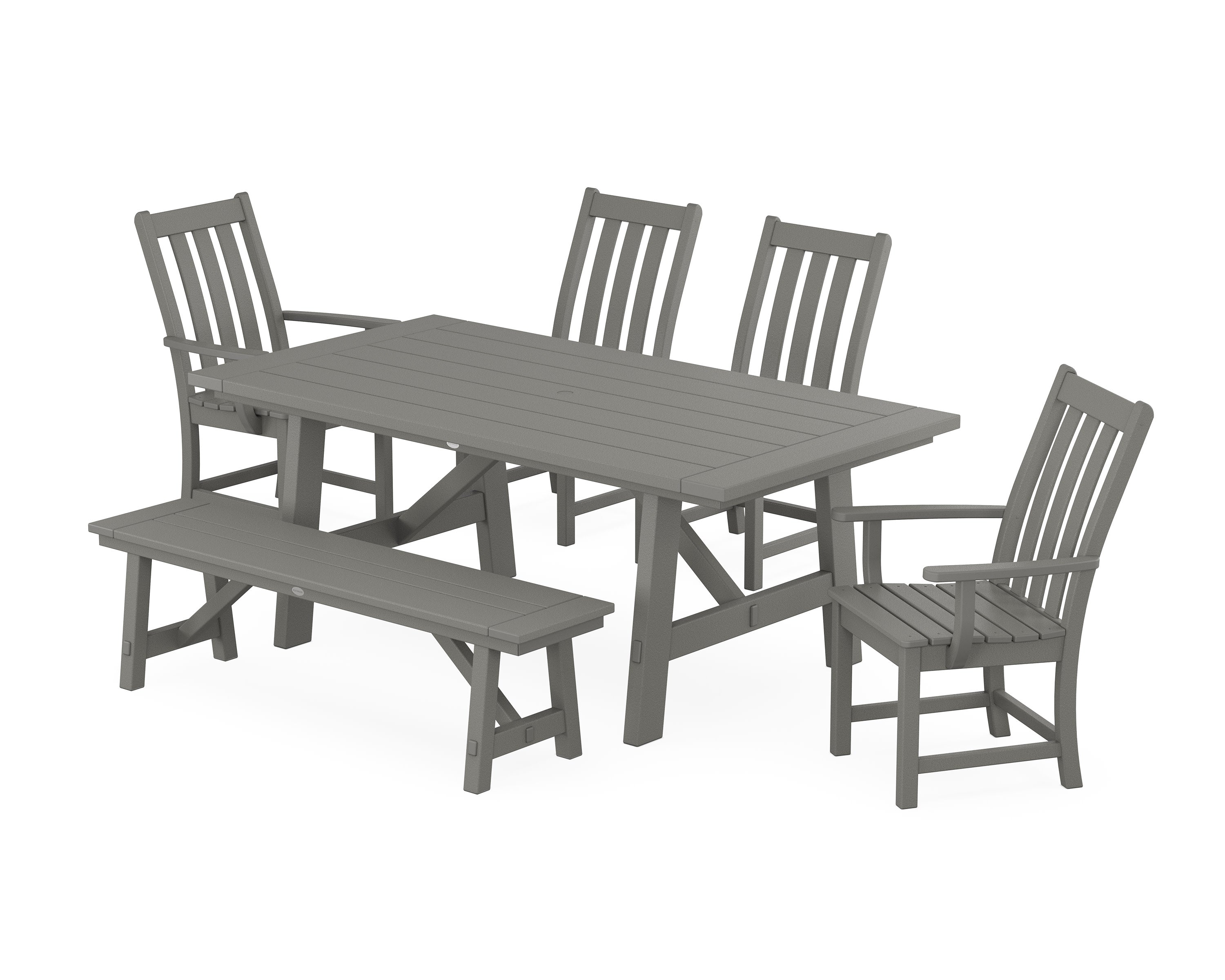 Vineyard 6-Piece Rustic Farmhouse Dining Set With Bench in Slate Grey