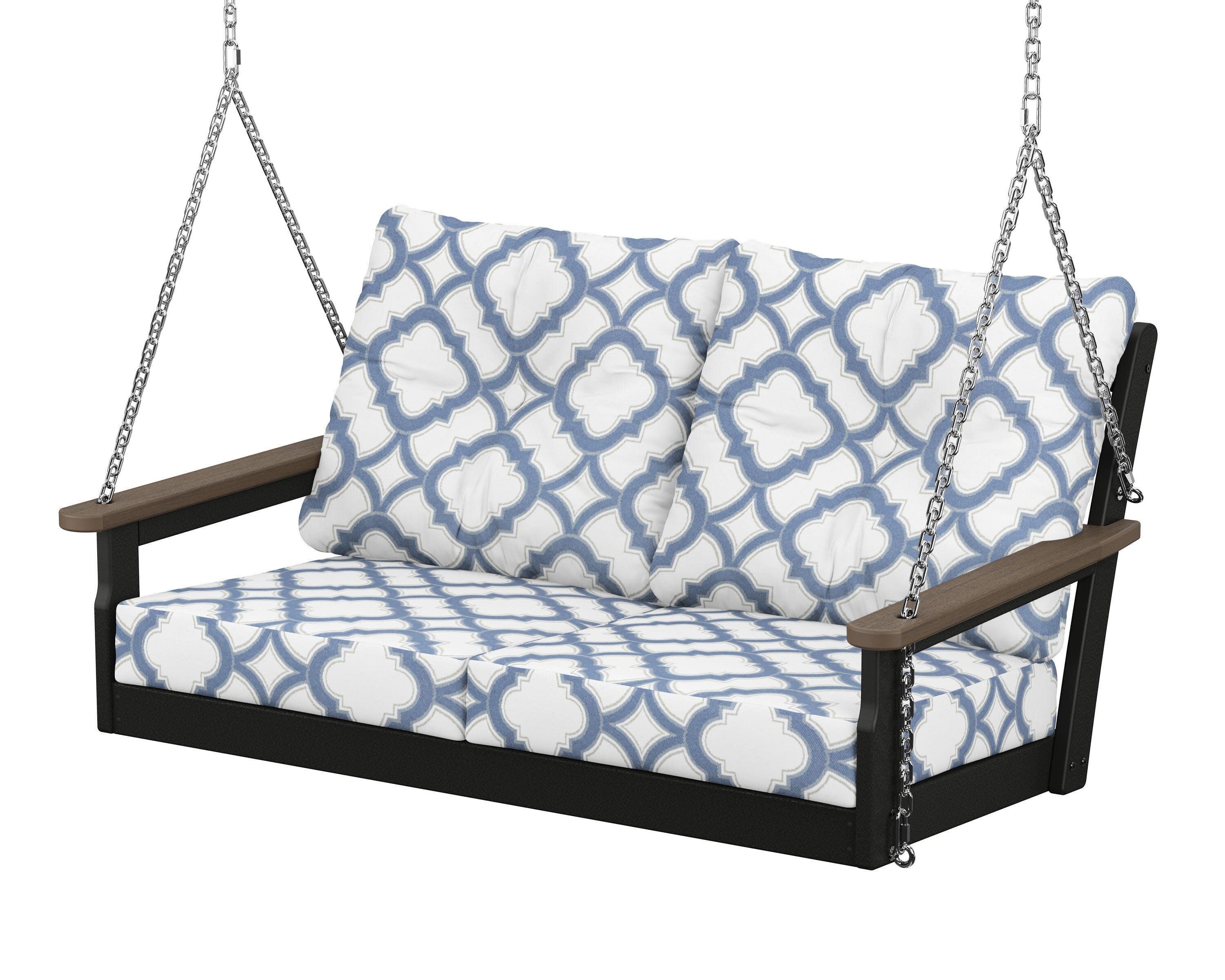 Vineyard Deep Seating Swing in Black / Kona / Trellis Sky Blue