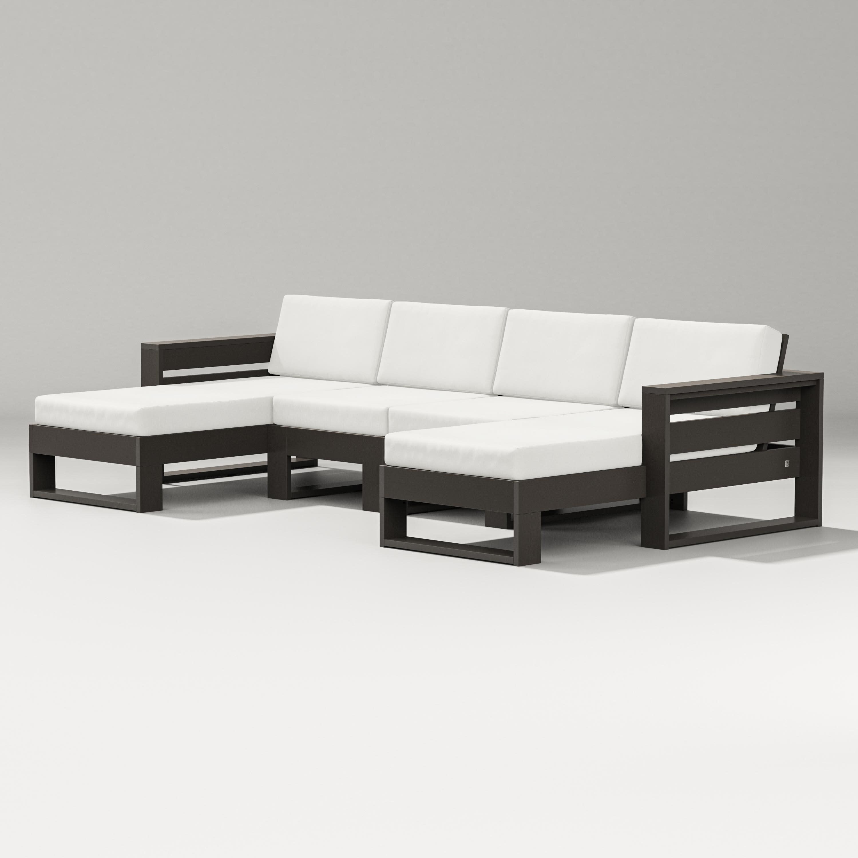 Latitude Double Chaise Sectional in Vintage Coffee / Natural Linen