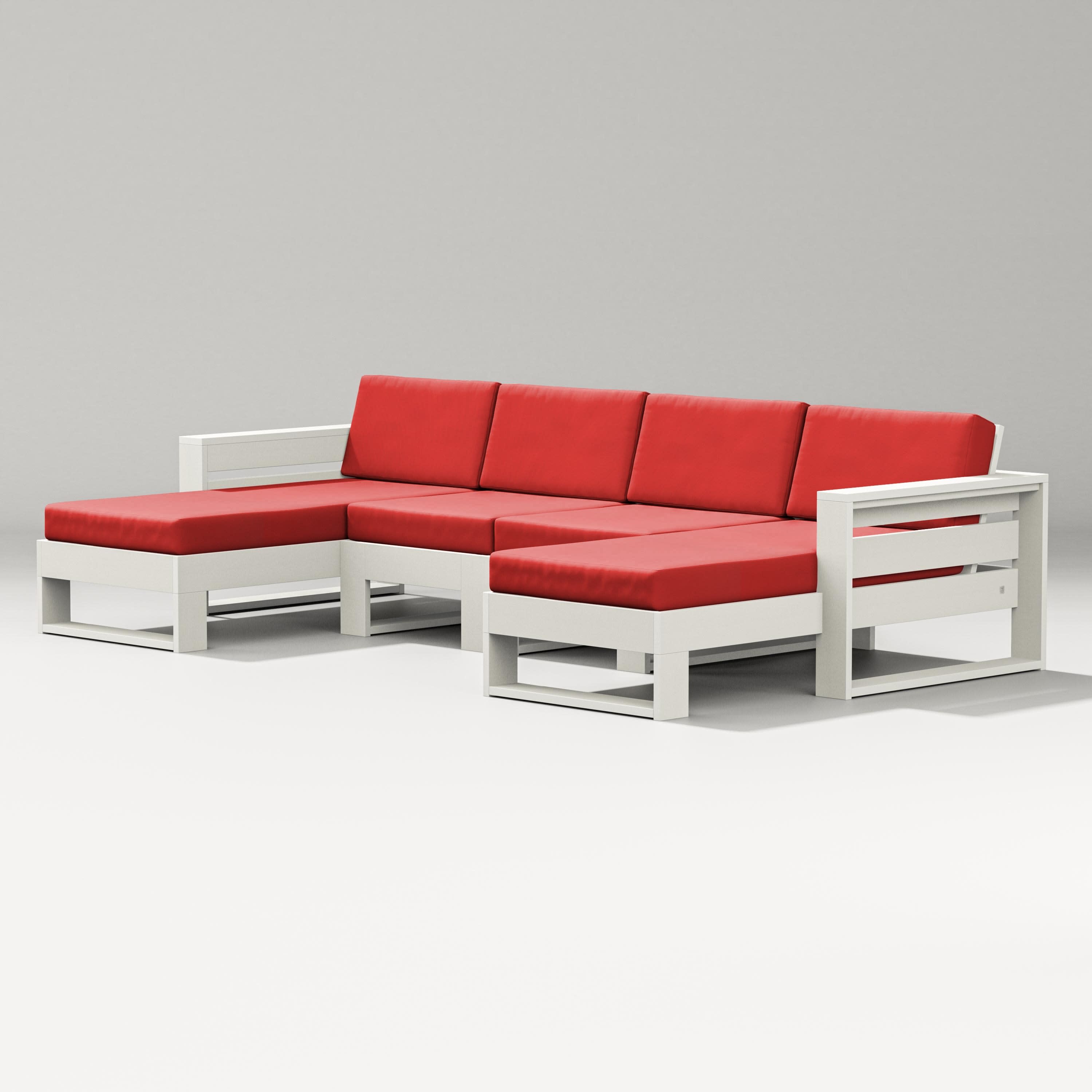 Latitude Double Chaise Sectional in Vintage White / Crimson Linen