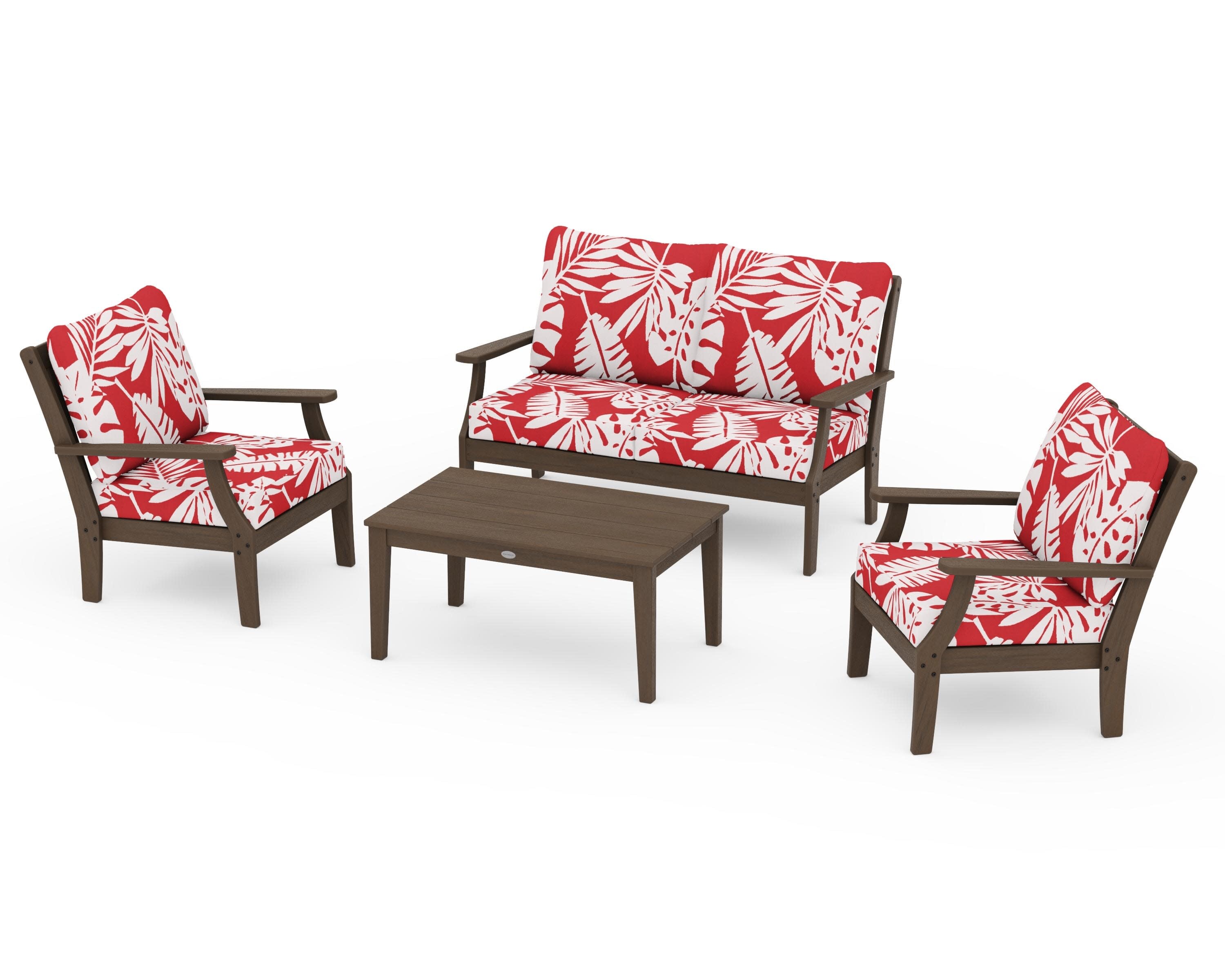 Braxton 4-Piece Deep Seating Chair Set in Kona / Leaf Crimson