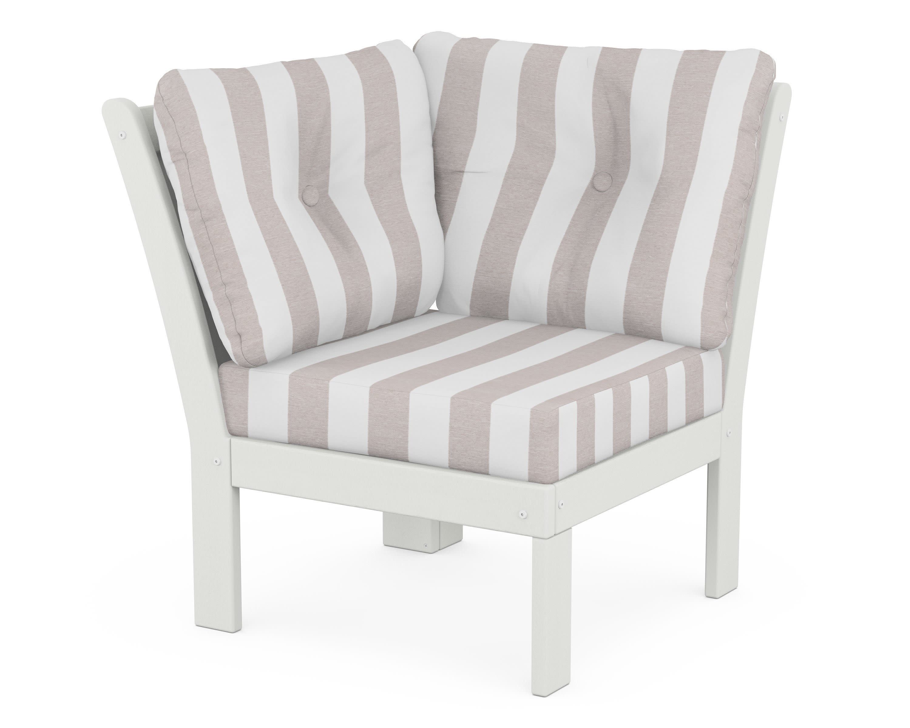 Vineyard Modular Corner Chair in Vintage White / Cabana Stripe Dune Burlap