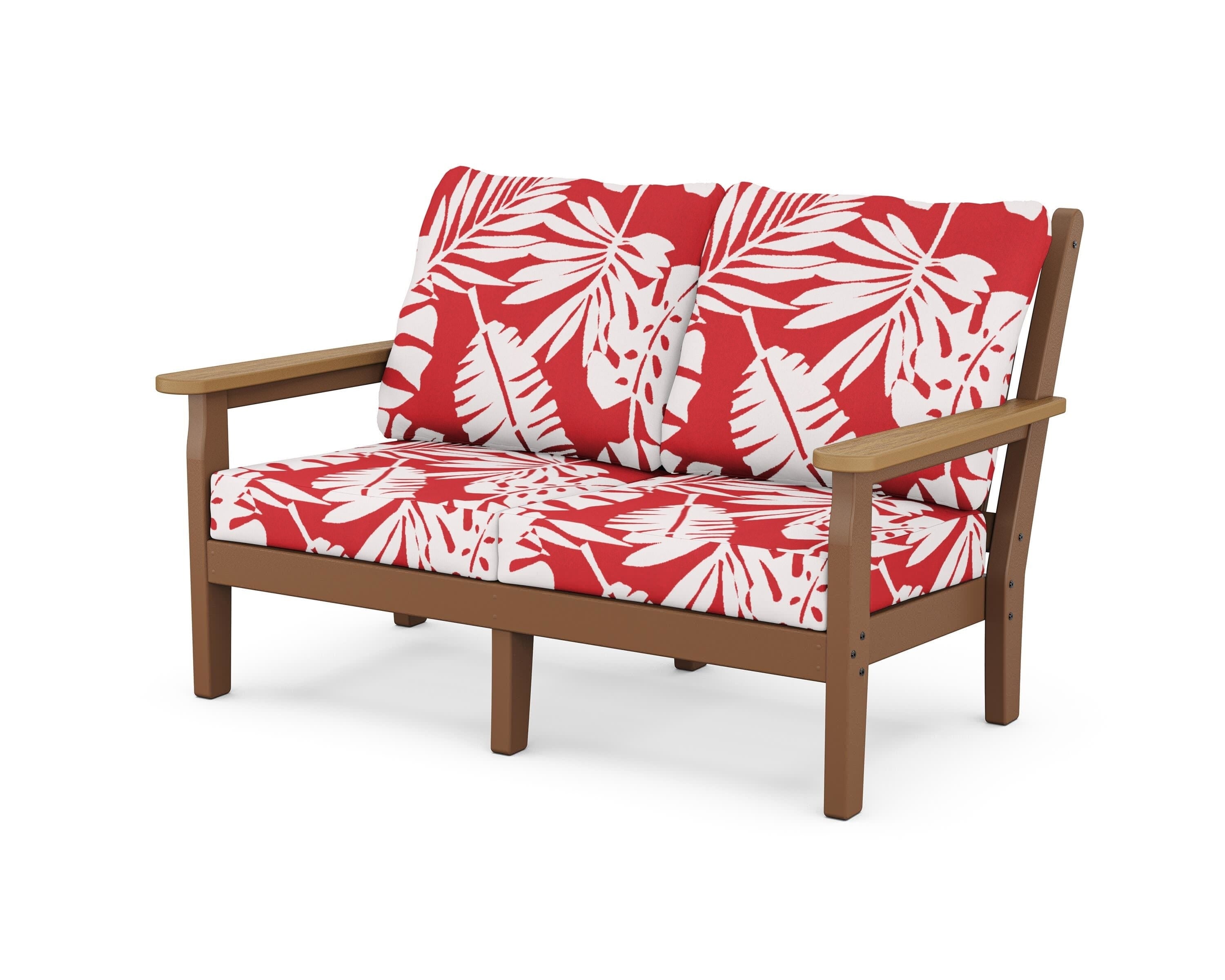 Chippendale Deep Seating Loveseat in Teak / Natural / Leaf Crimson