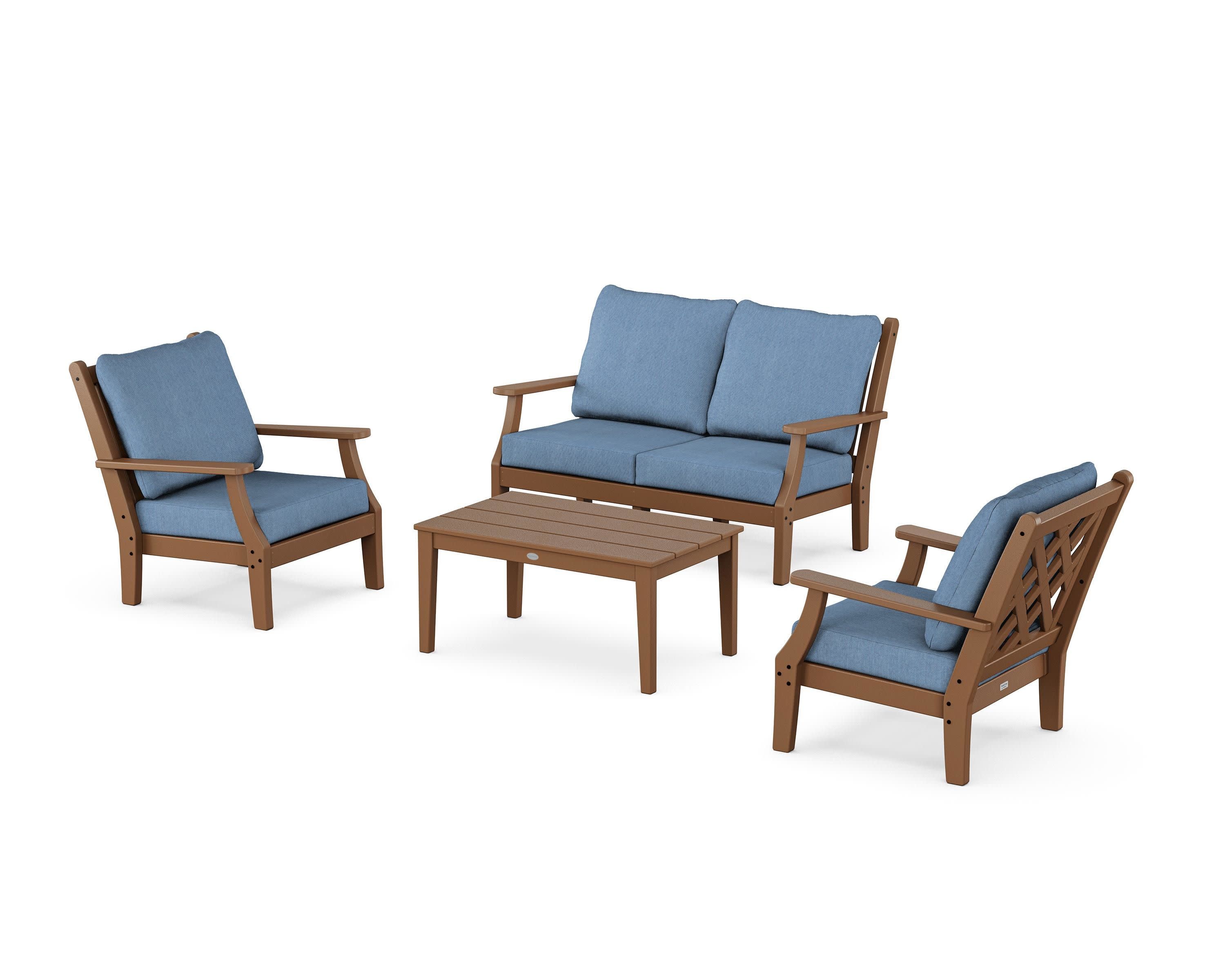 Wovendale 4-Piece Deep Seating Set with Loveseat in Teak / Sky Blue