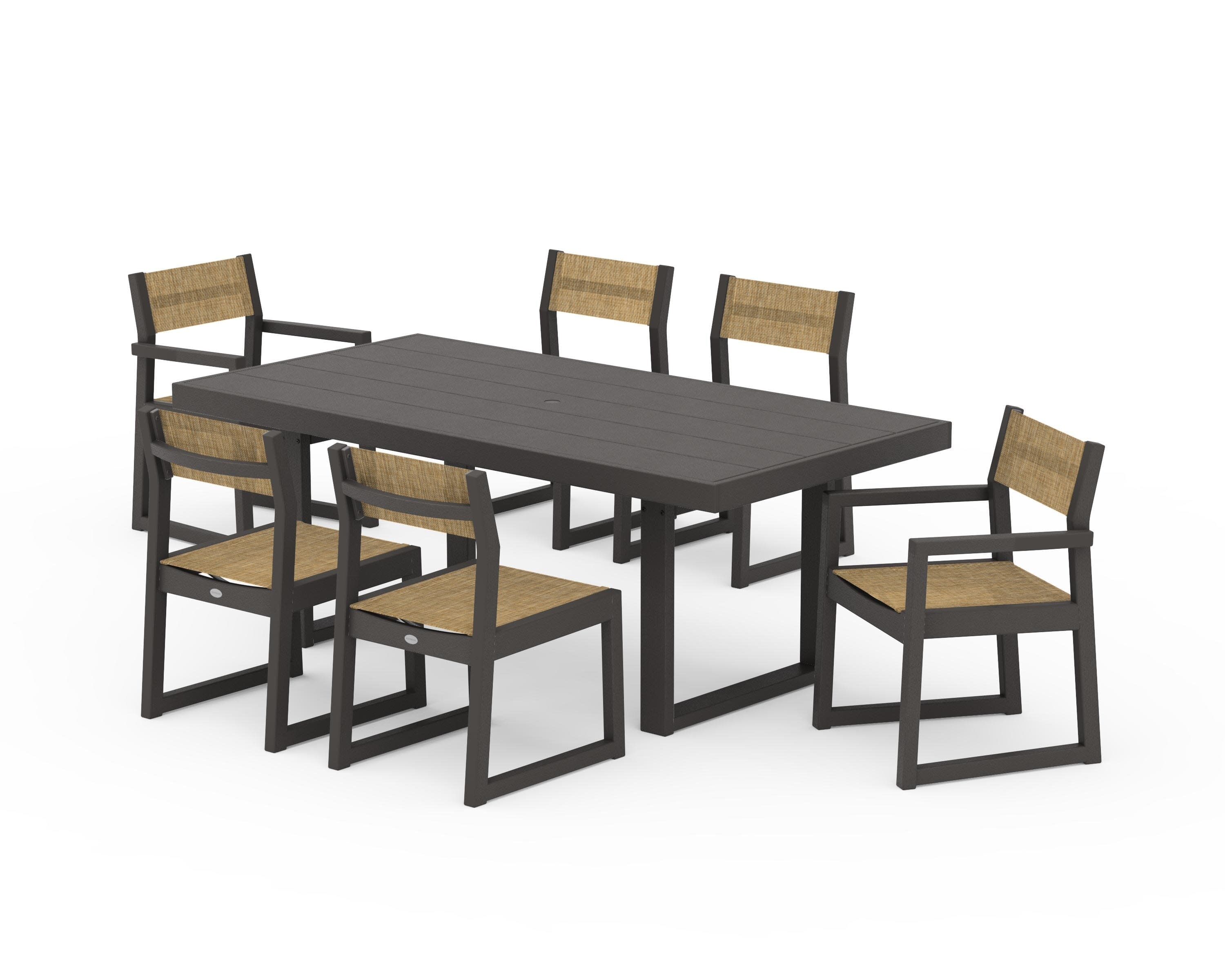 EDGE Sling 7-Piece Dining Set in Vintage Coffee / Burlap Sling
