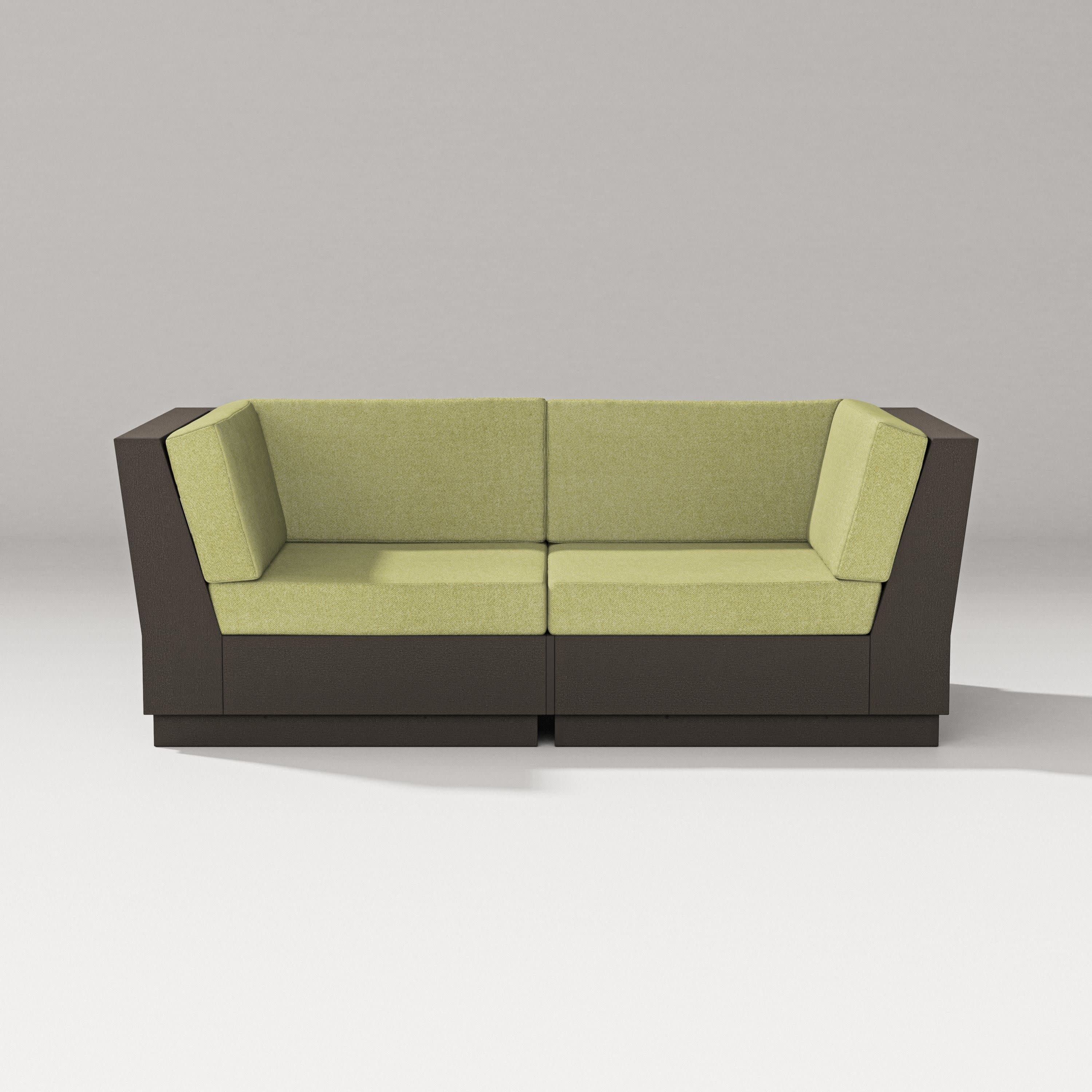 Elevate Loveseat Sectional in Vintage Coffee / Chartreuse Boucle