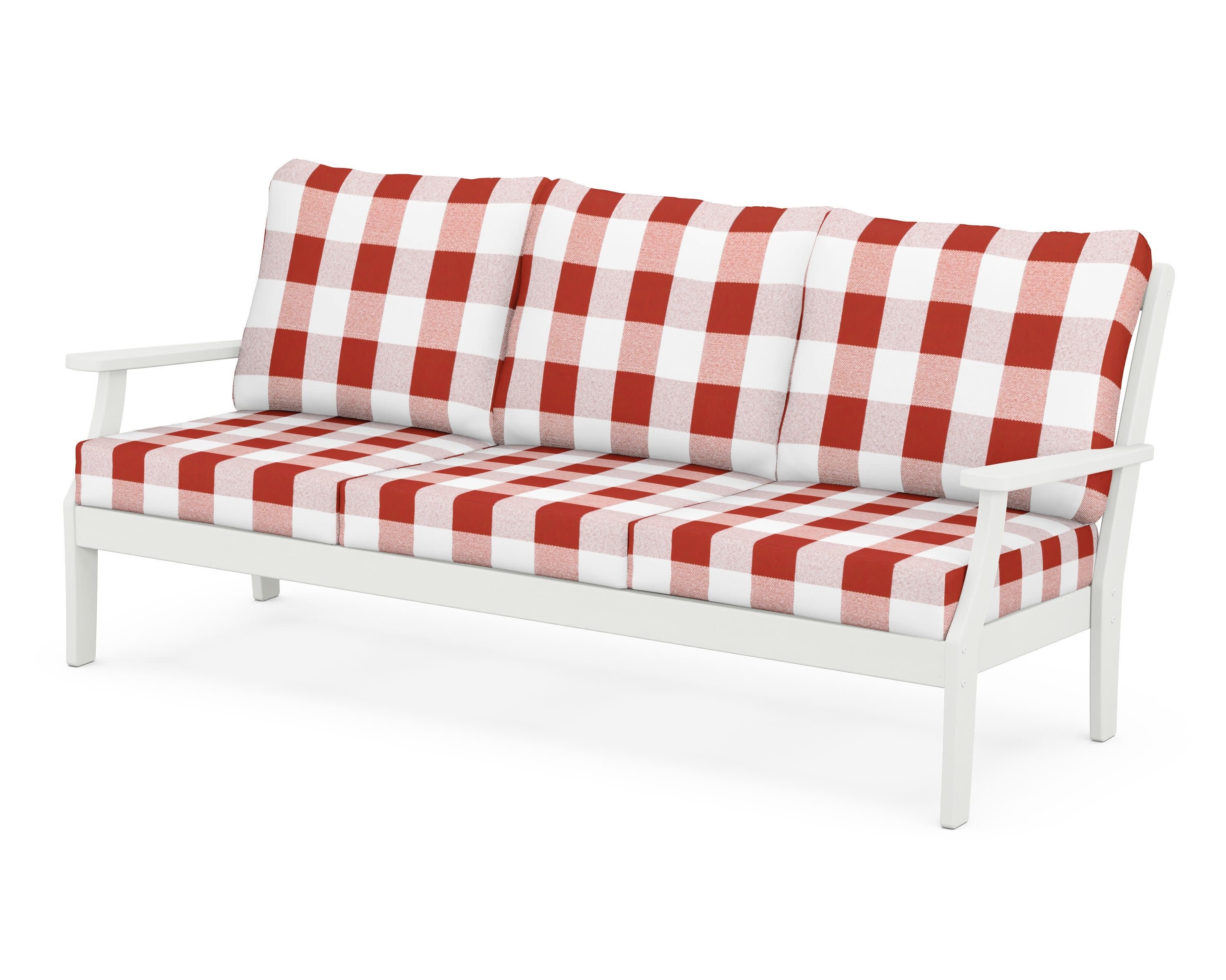 Braxton Deep Seating Sofa in Vintage White / Buffalo Plaid Crimson