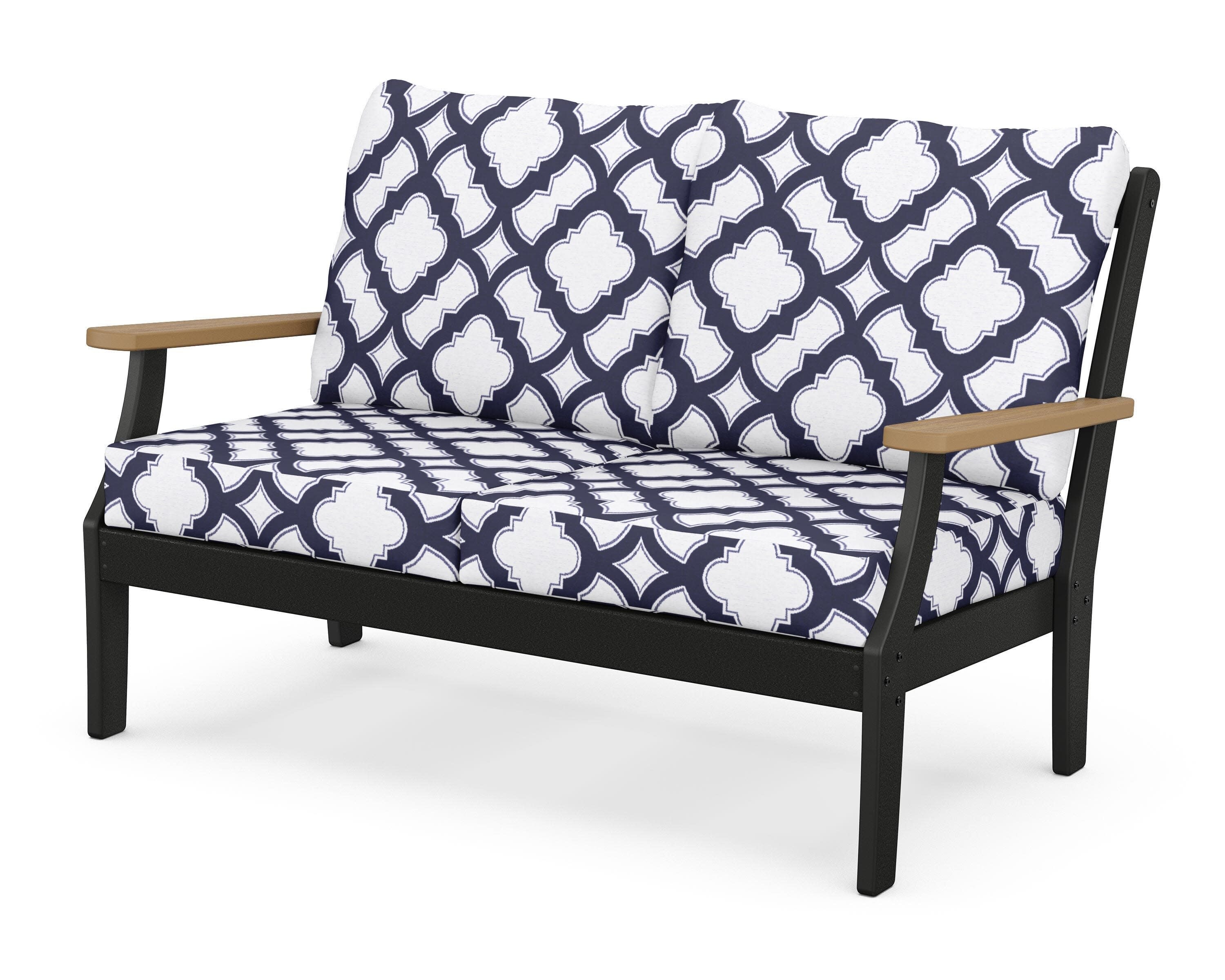Braxton Deep Seating Loveseat in Black / Natural / Trellis Navy