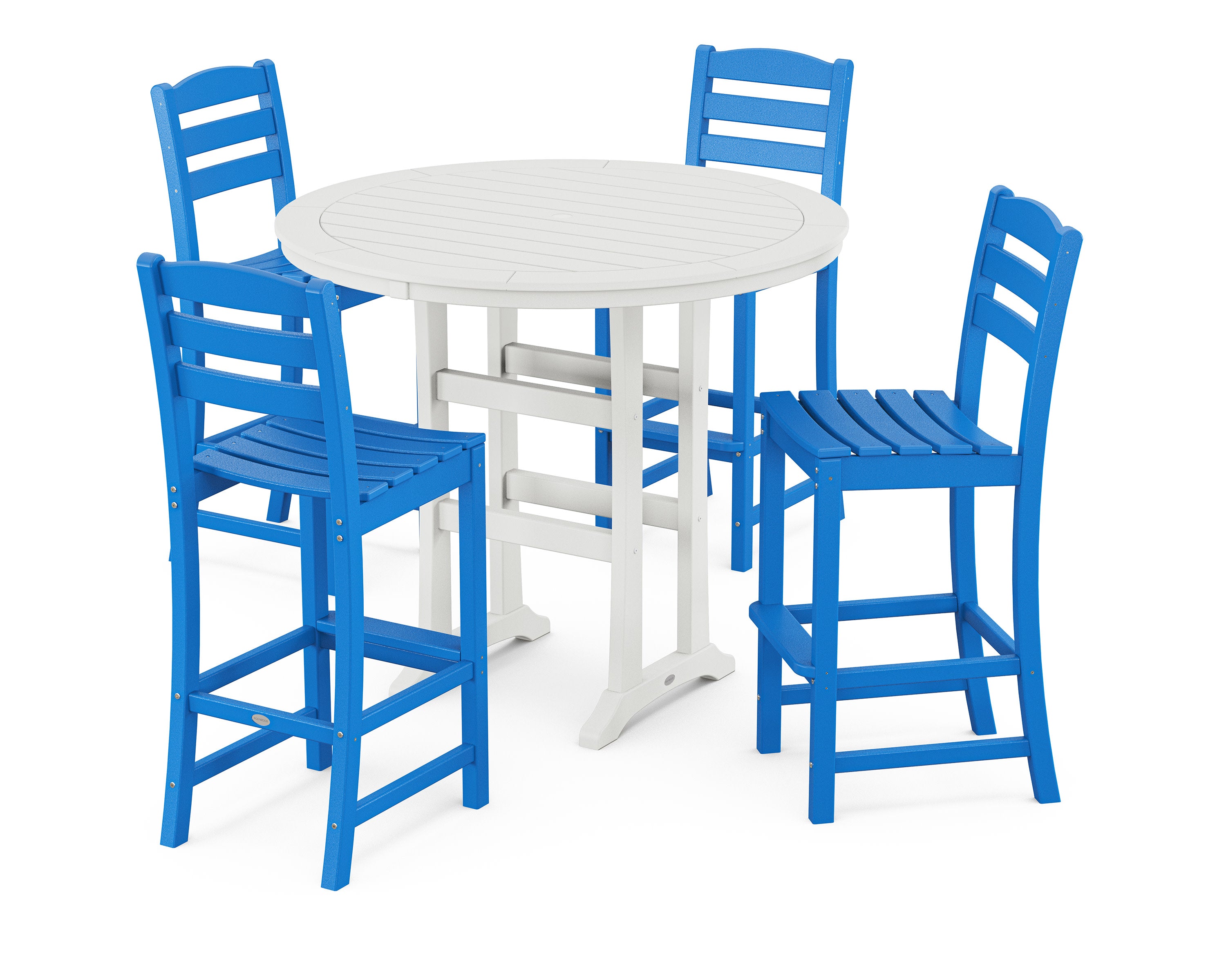 La Casa Caf 5-Piece Side Chair Bar Dining Set in Pacific Blue / White