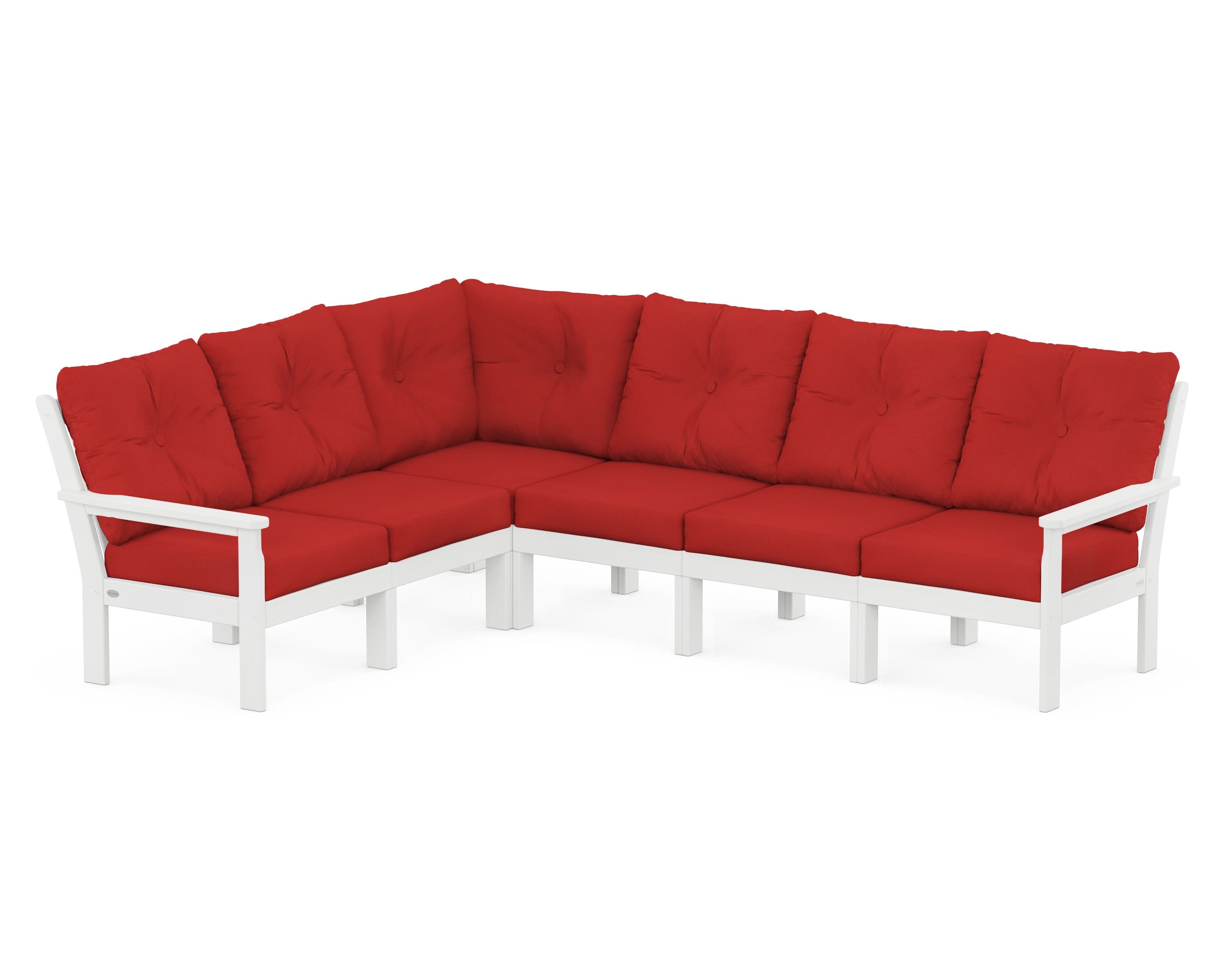 Vineyard 6-Piece Sectional in White / Crimson Linen